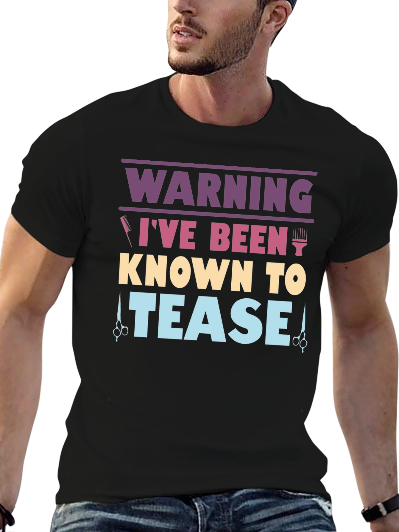 Black Warning I've Been Known To Tease Barber/Hair Stylist Graphic Tee view 6