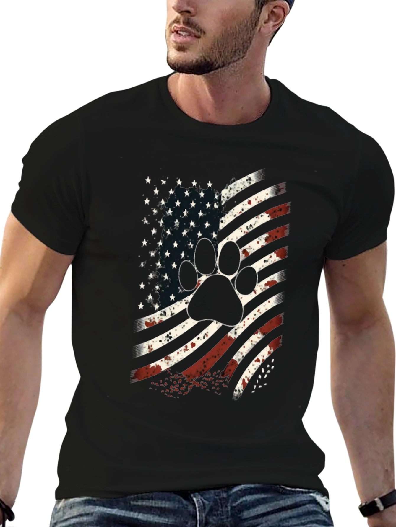 Black Patriotic Paw Print USA Flag Graphic T-Shirt view 6