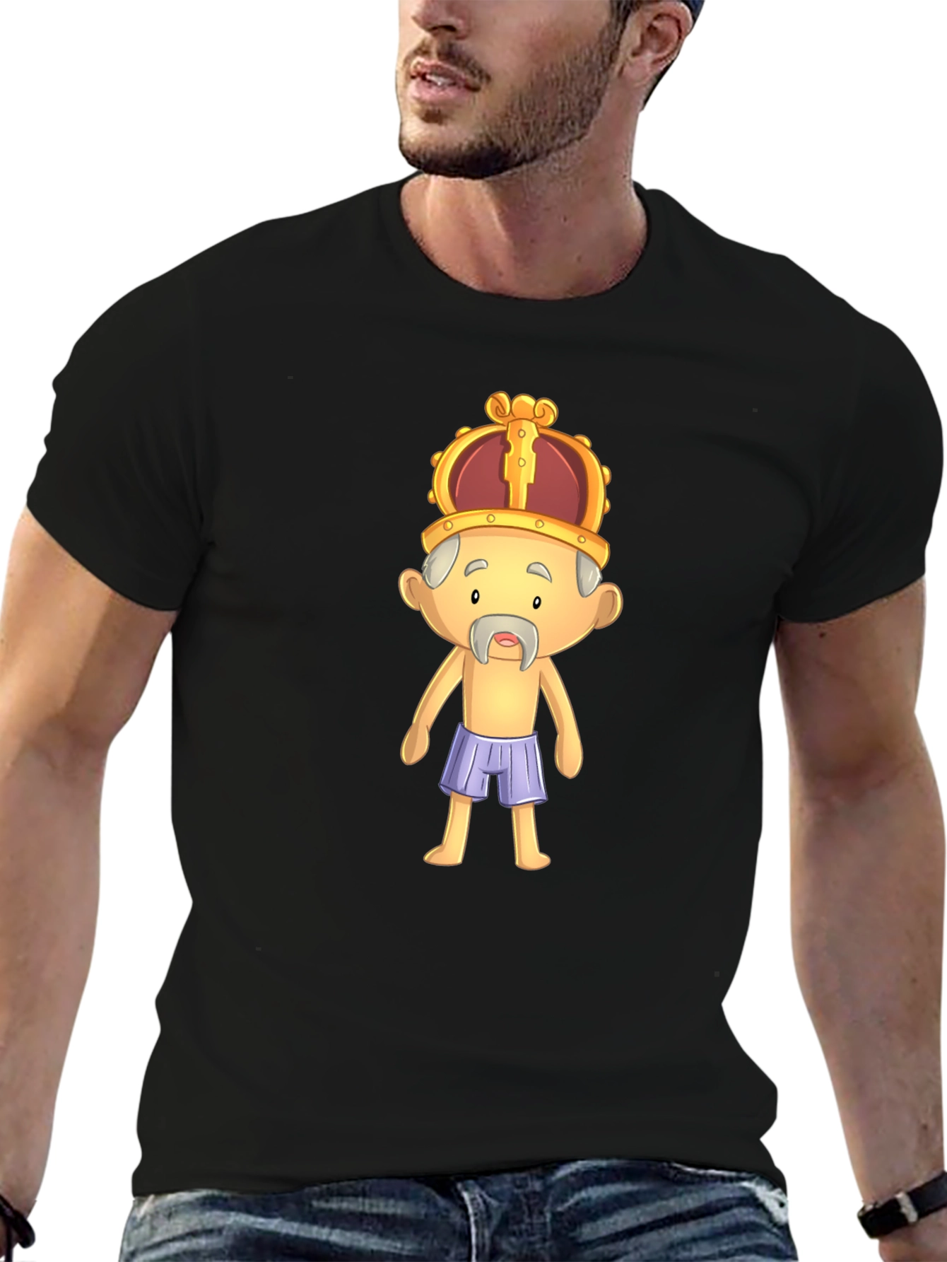 Black King Cartoon Graphic Black T-Shirt view 6