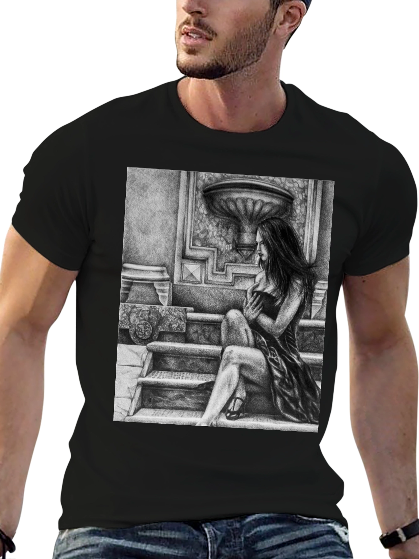 Black Elegant Woman Art Black T-Shirt view 6