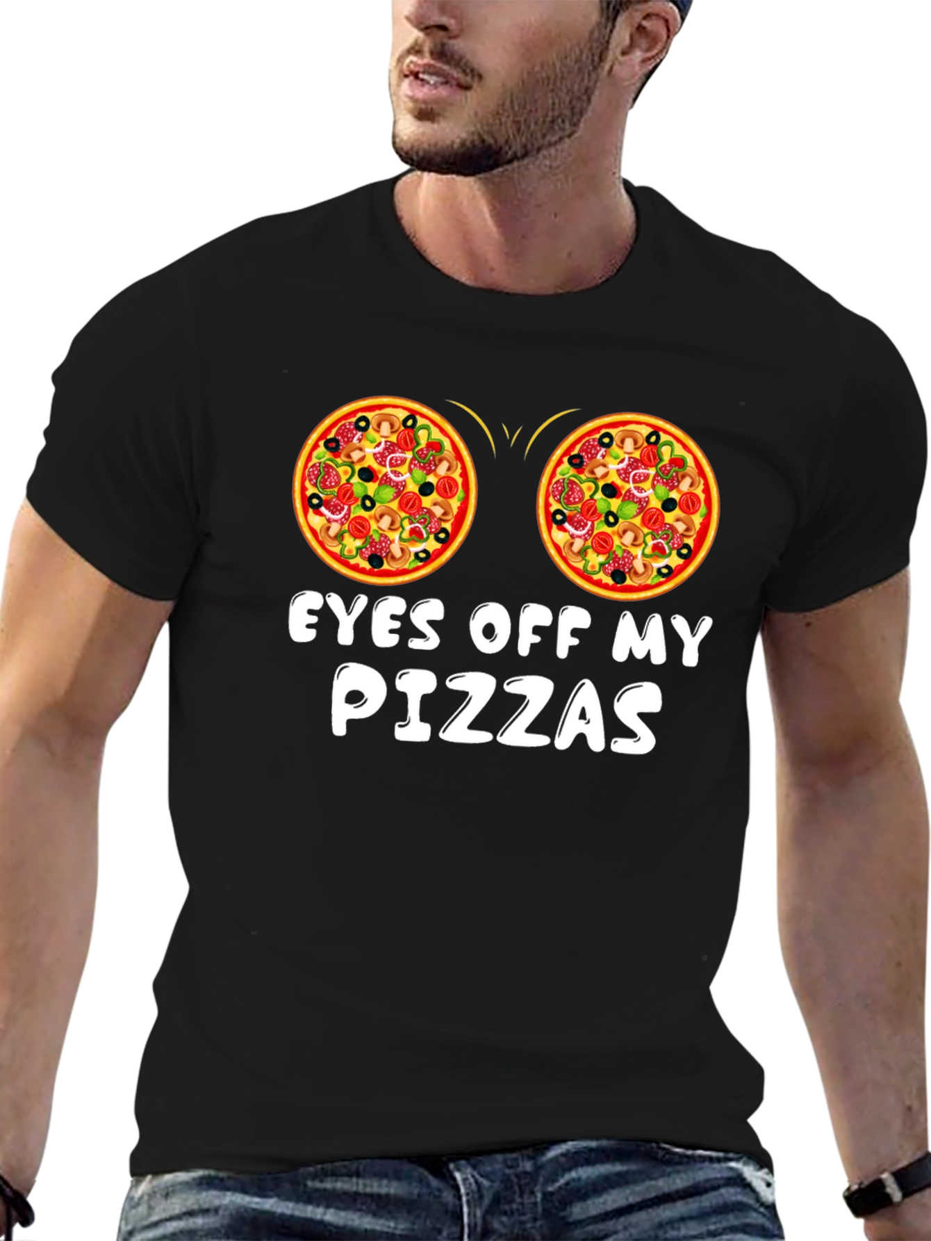Black Funny Pizza T-Shirt - Eyes Off My Pizzas view 6
