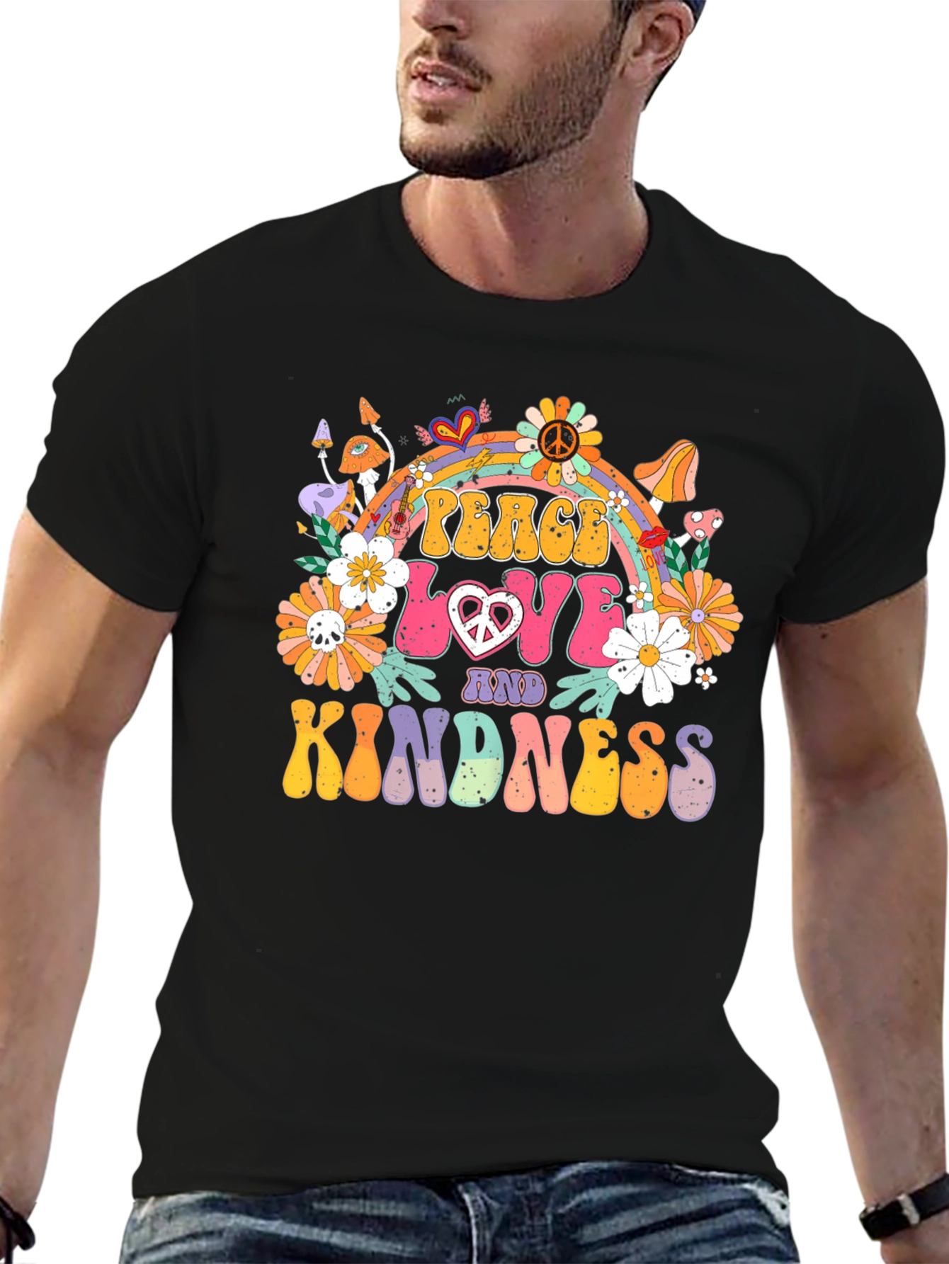 Black Peace Love Kindness Retro Graphic Tee view 6