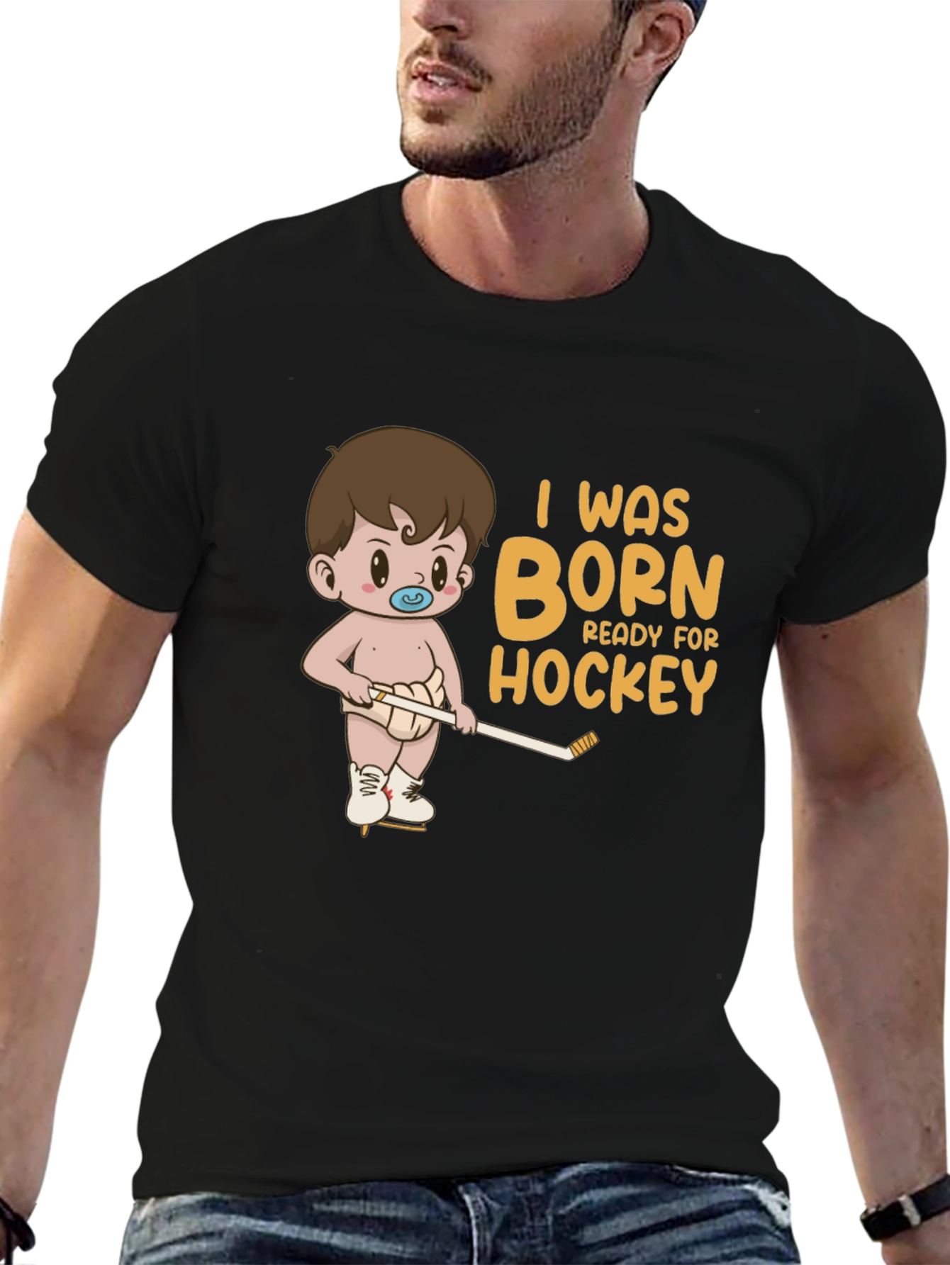 Black Born Ready for Hockey Graphic T-Shirt view 6