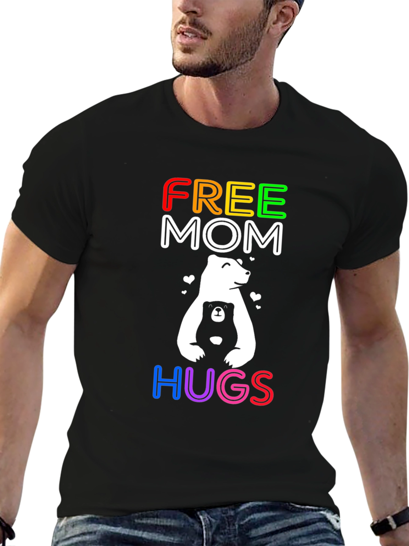 Black Free Mom Hugs Bear Graphic Tee view 6