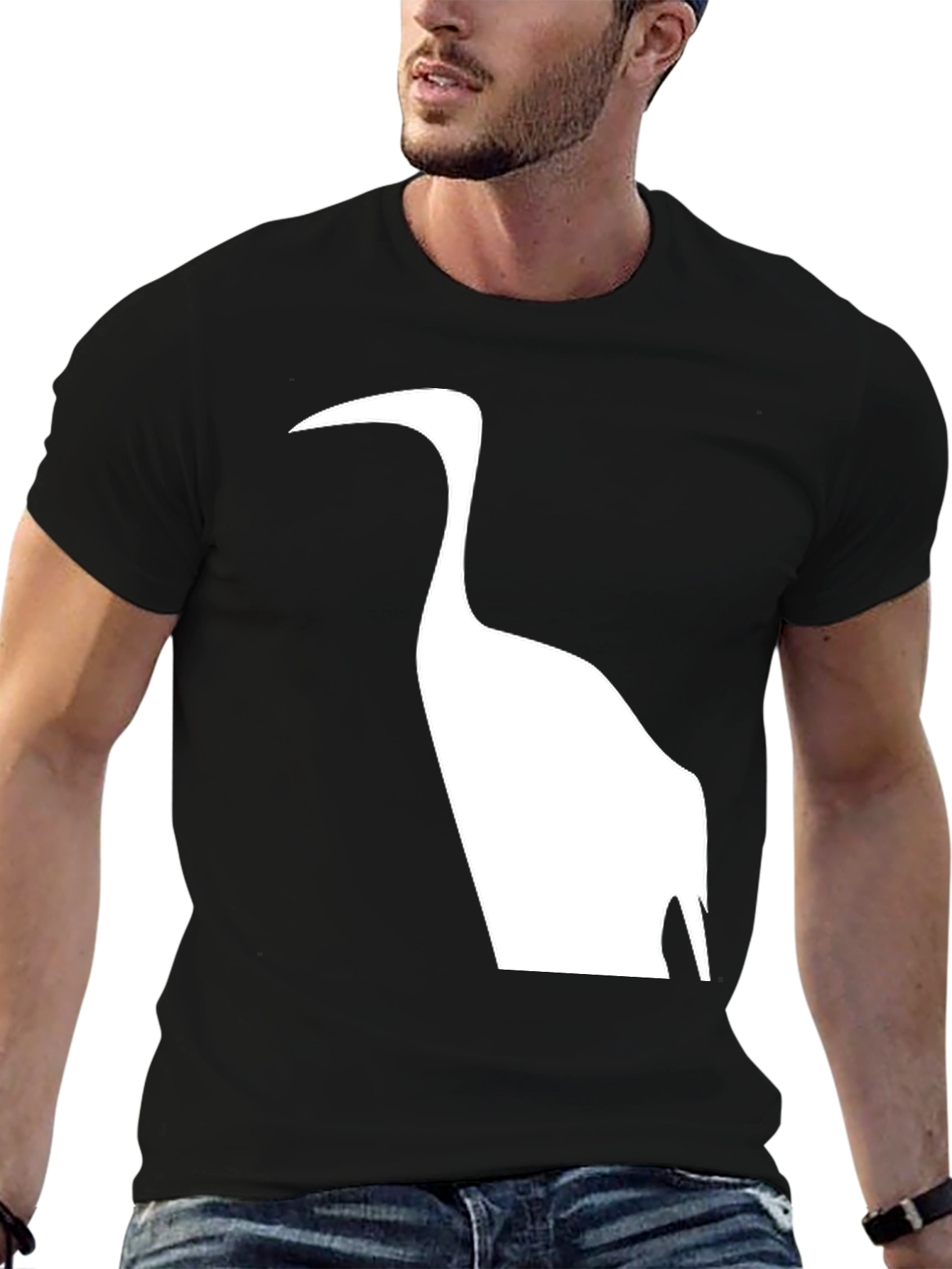 Black Black T-Shirt with Heron Silhouette view 6