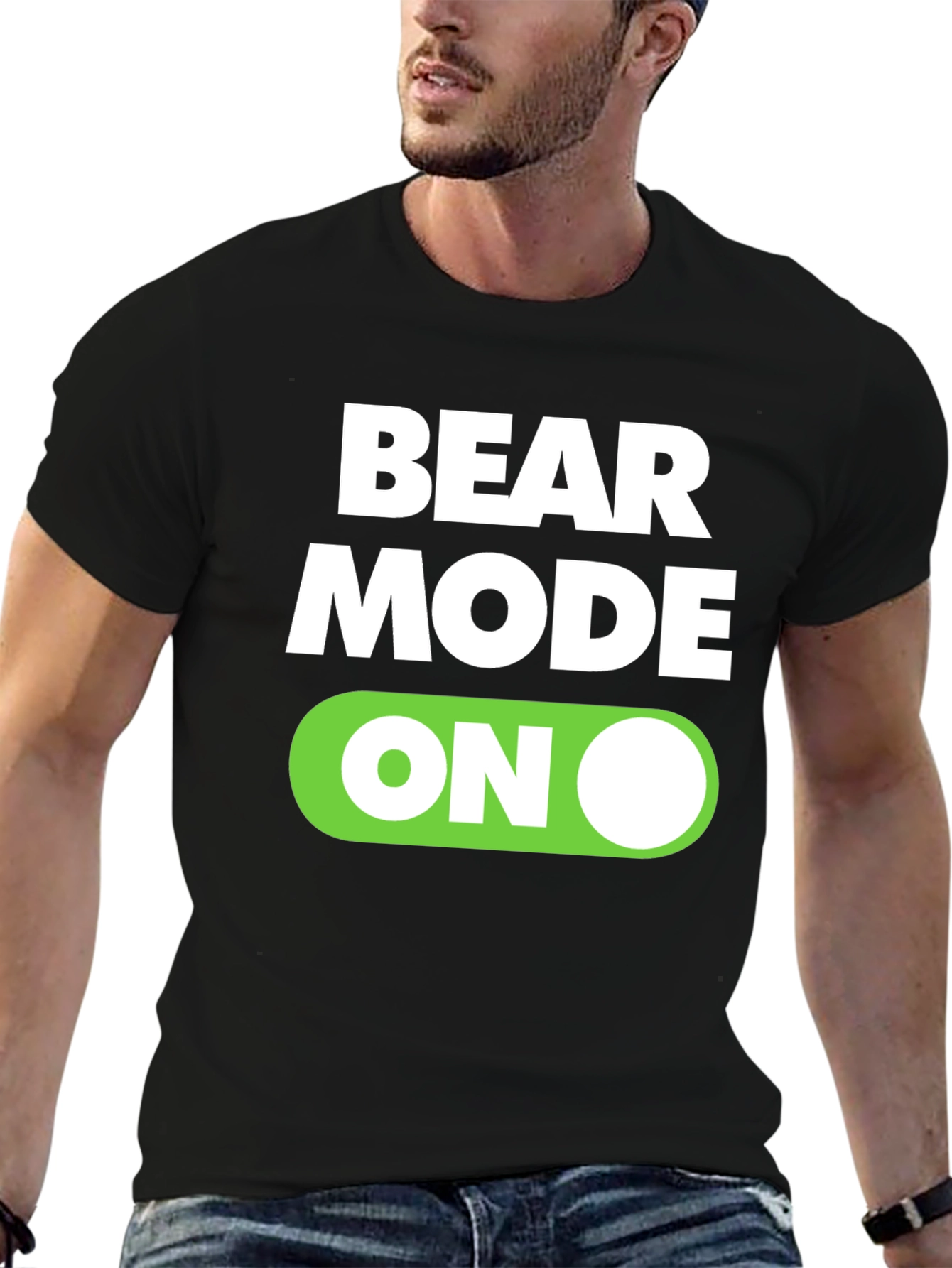 Black Bear Mode On Graphic Tee - Black Cotton T-Shirt view 6