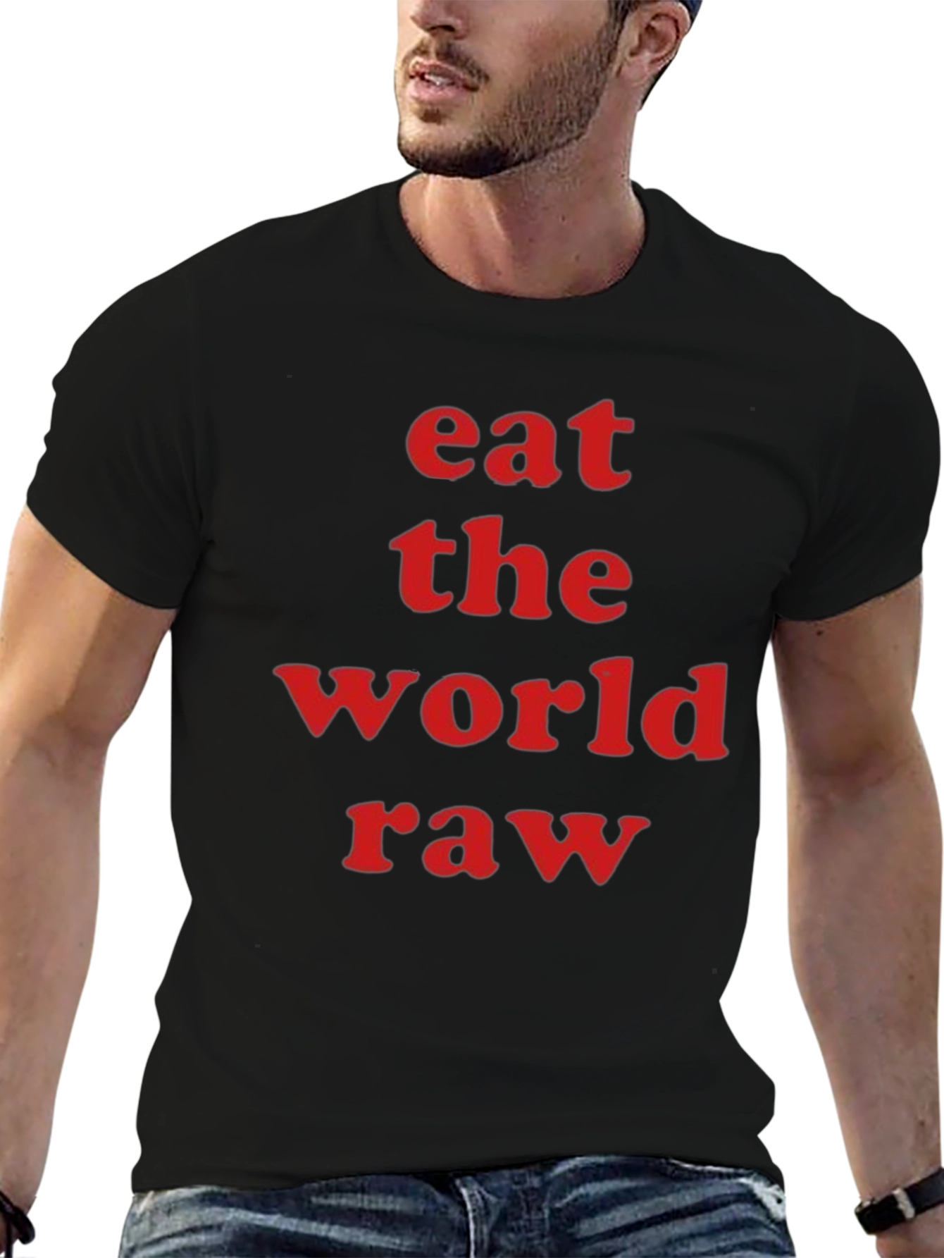 Black Eat the World Raw Graphic Tee - Bold Statement Shirt view 6