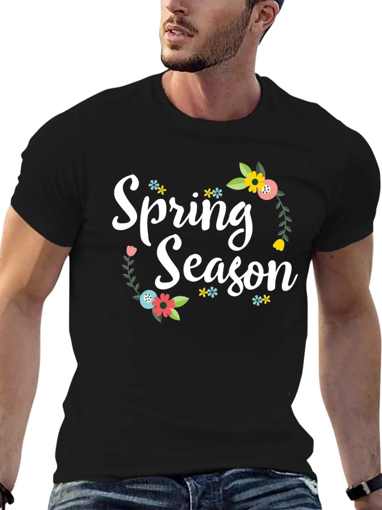 Black Spring Season Floral T-Shirt view 6