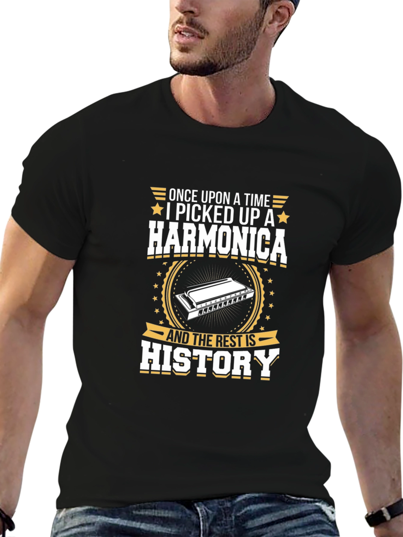 Black Harmonica History T-Shirt - Musician Gift view 6