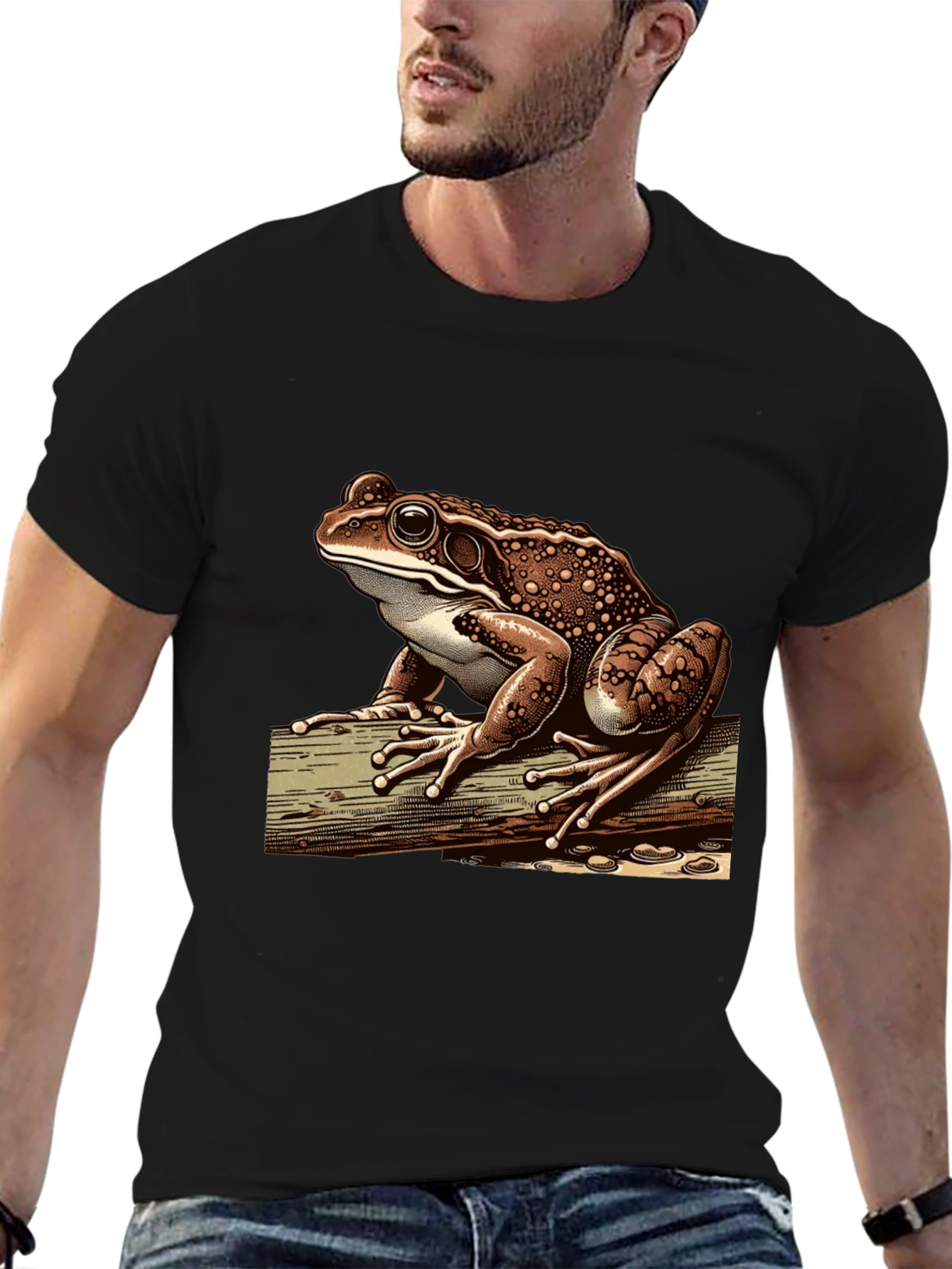 Black Frog Graphic Print Tee - Cool Nature Lover's Shirt view 6