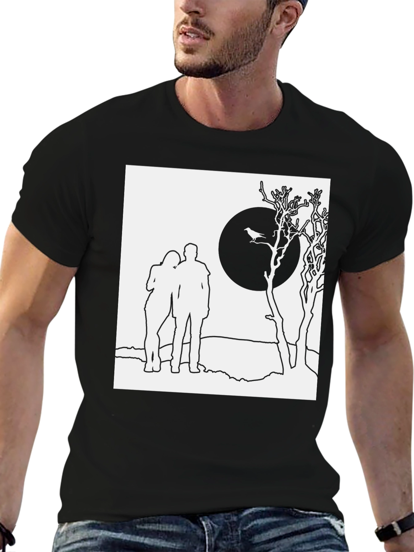 Black Couple Silhouette Graphic Tee - Black Unisex T-Shirt view 6