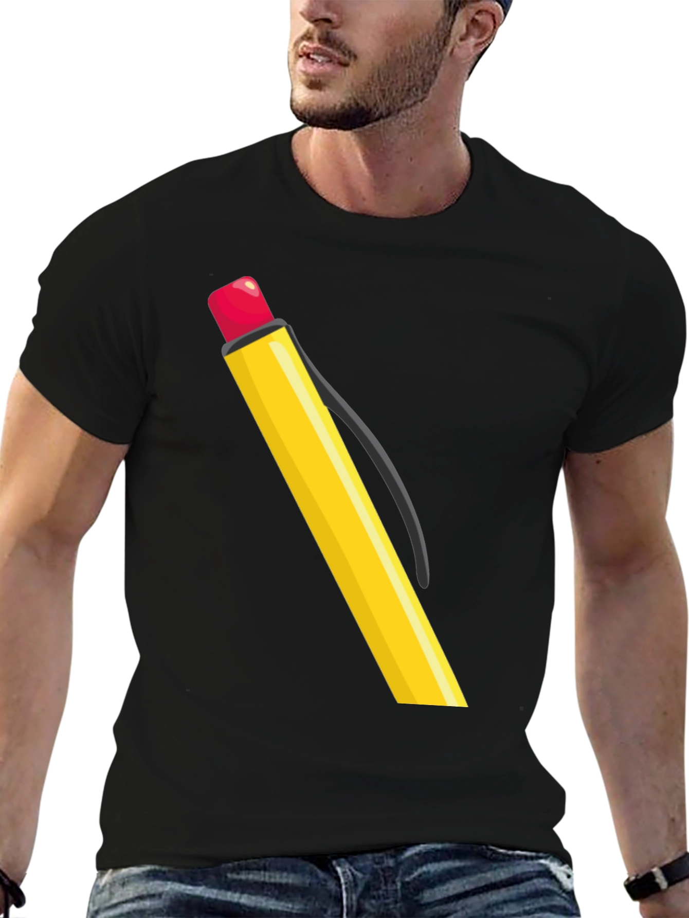 Black Pencil Graphic Tee - Black Cotton Casual Wear view 6