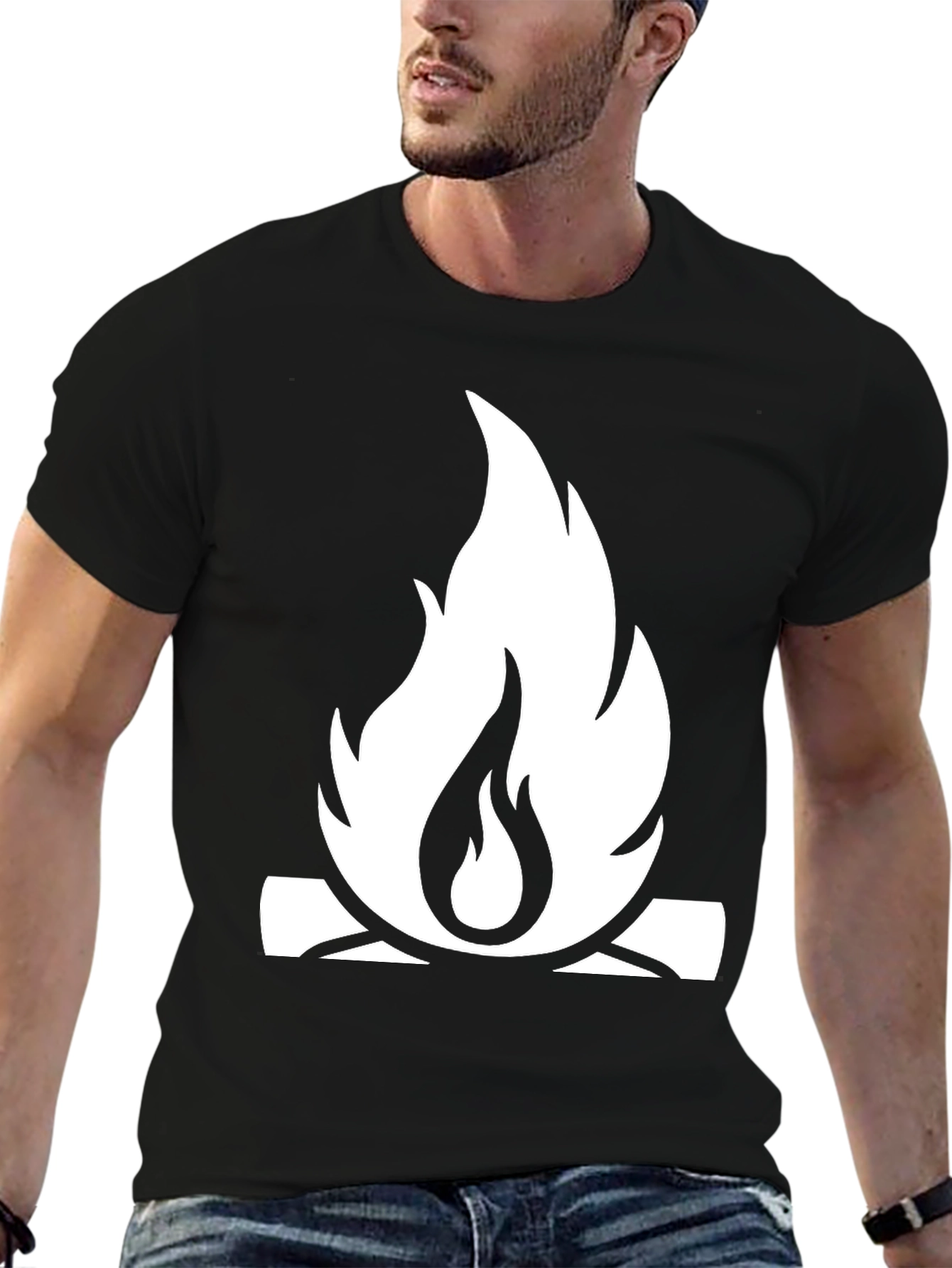 Black Campfire Graphic Tee - Black Cotton Casual Shirt view 6
