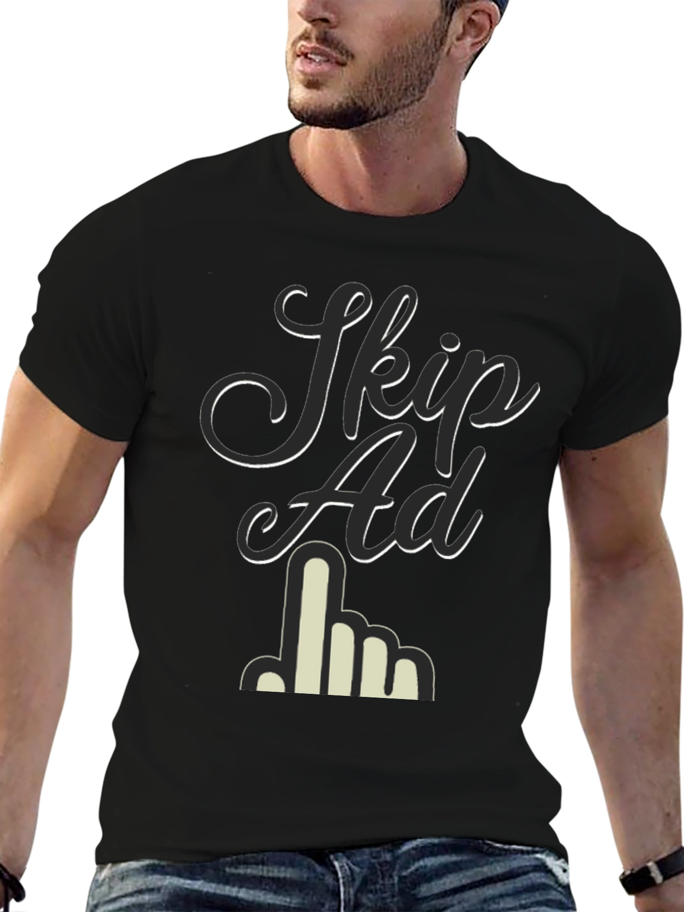 Black Skip Ad Graphic Tee - Funny Anti-Advertising Humor T-Shirt view 6