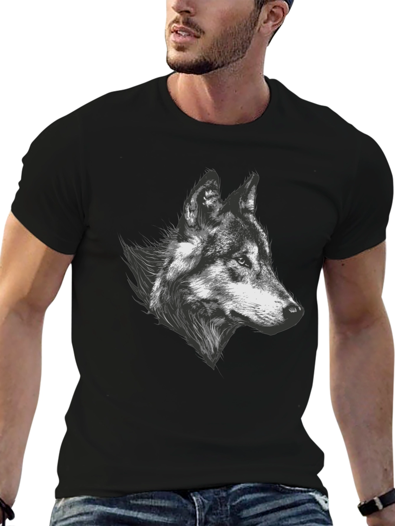 Black Wolf Graphic Tee - Black Cotton Blend T-Shirt view 6