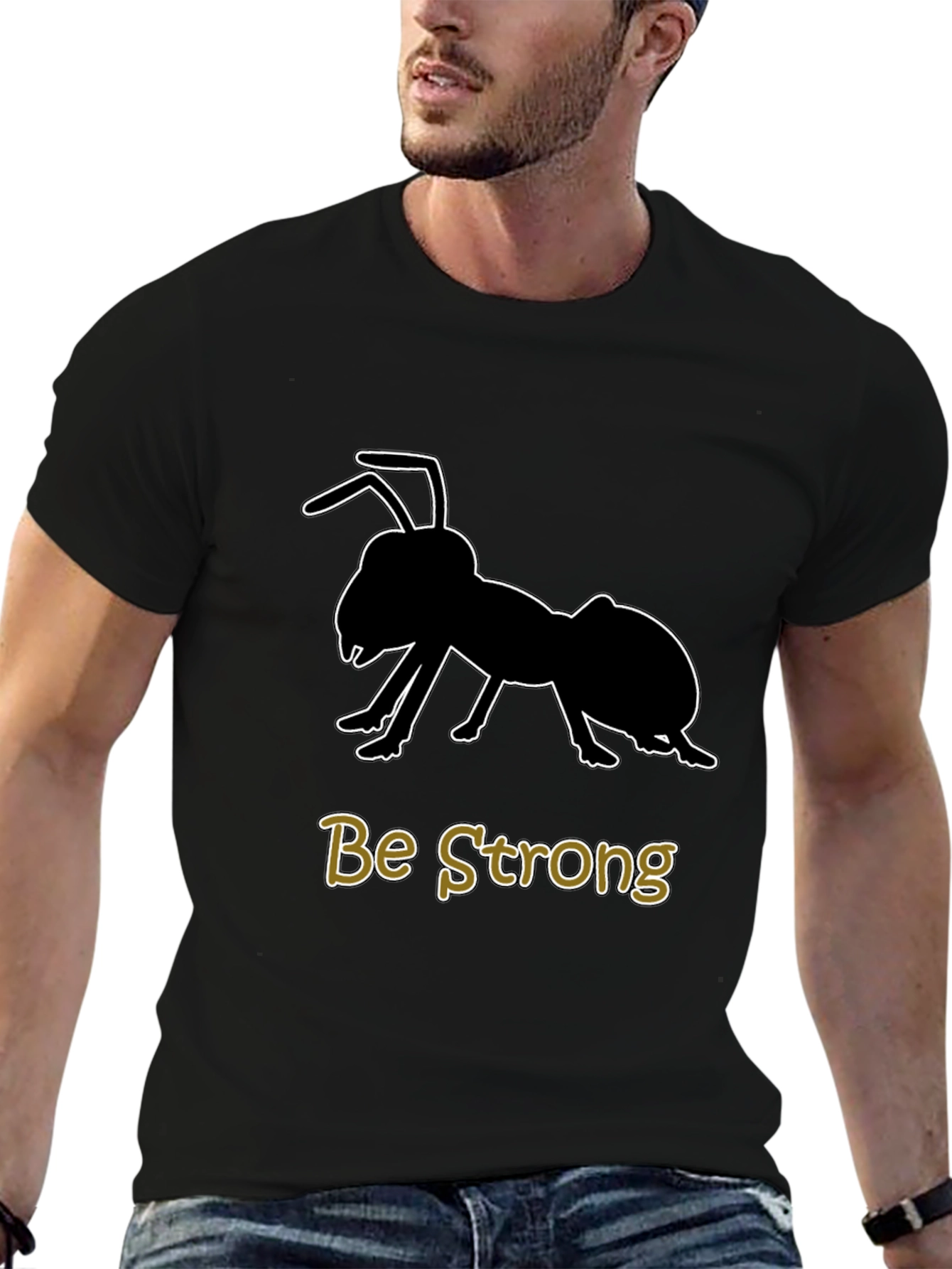 Black Be Strong Ant Graphic Tee - Motivational Black T-Shirt view 6