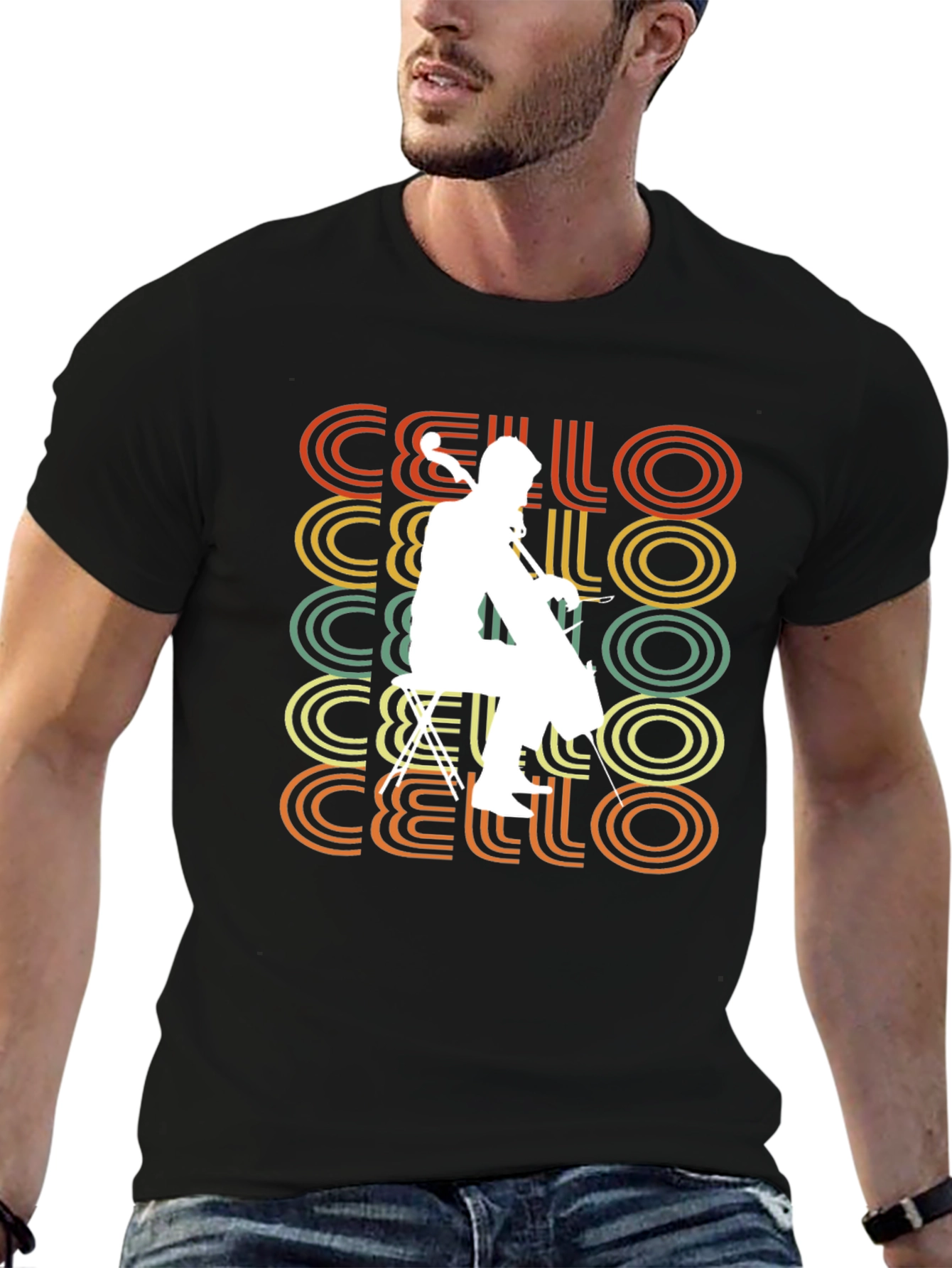 Black Vintage Cello Player T-Shirt - Retro Music Tee view 6