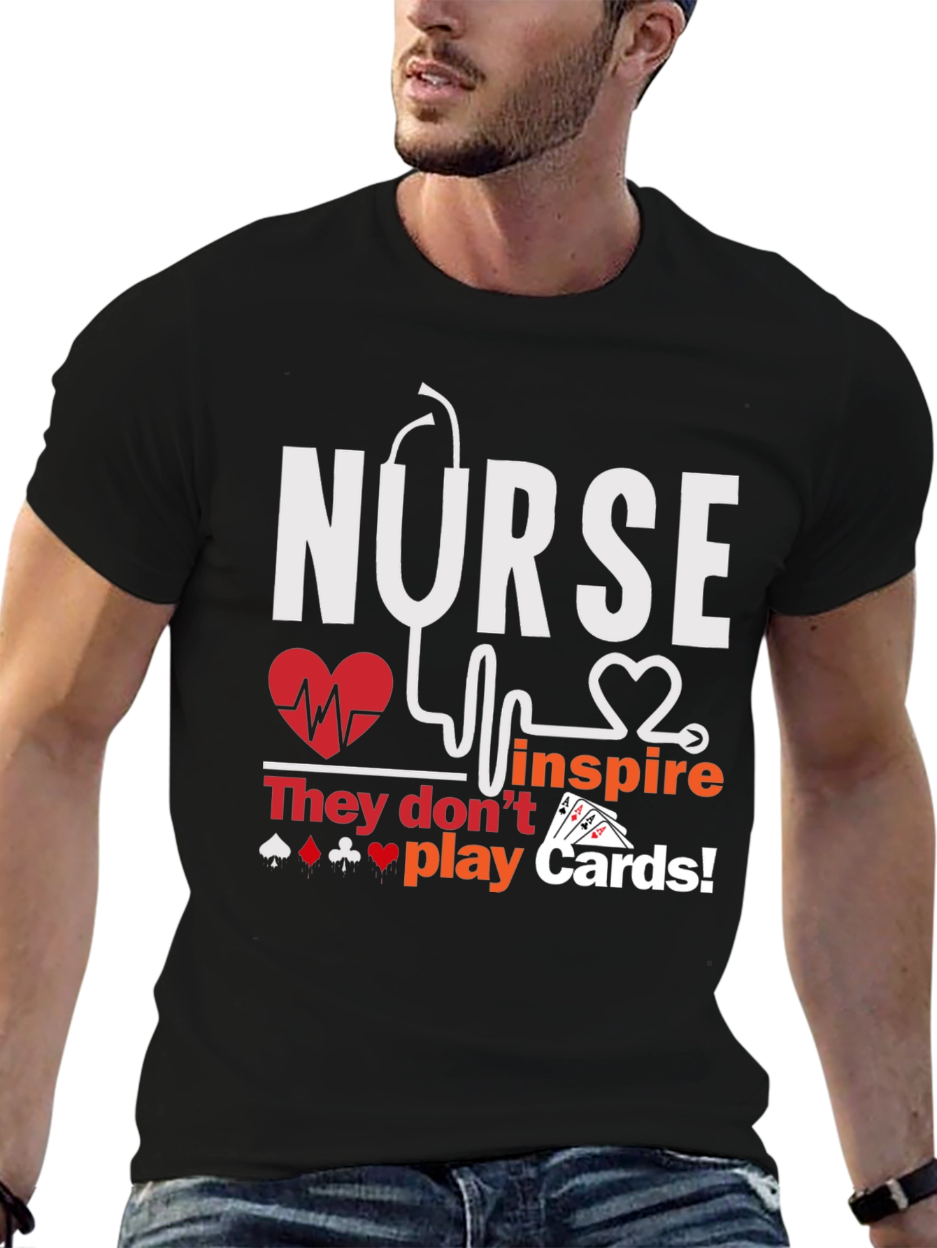 Black Nurse Inspire T-Shirt - Playing Card Design view 6