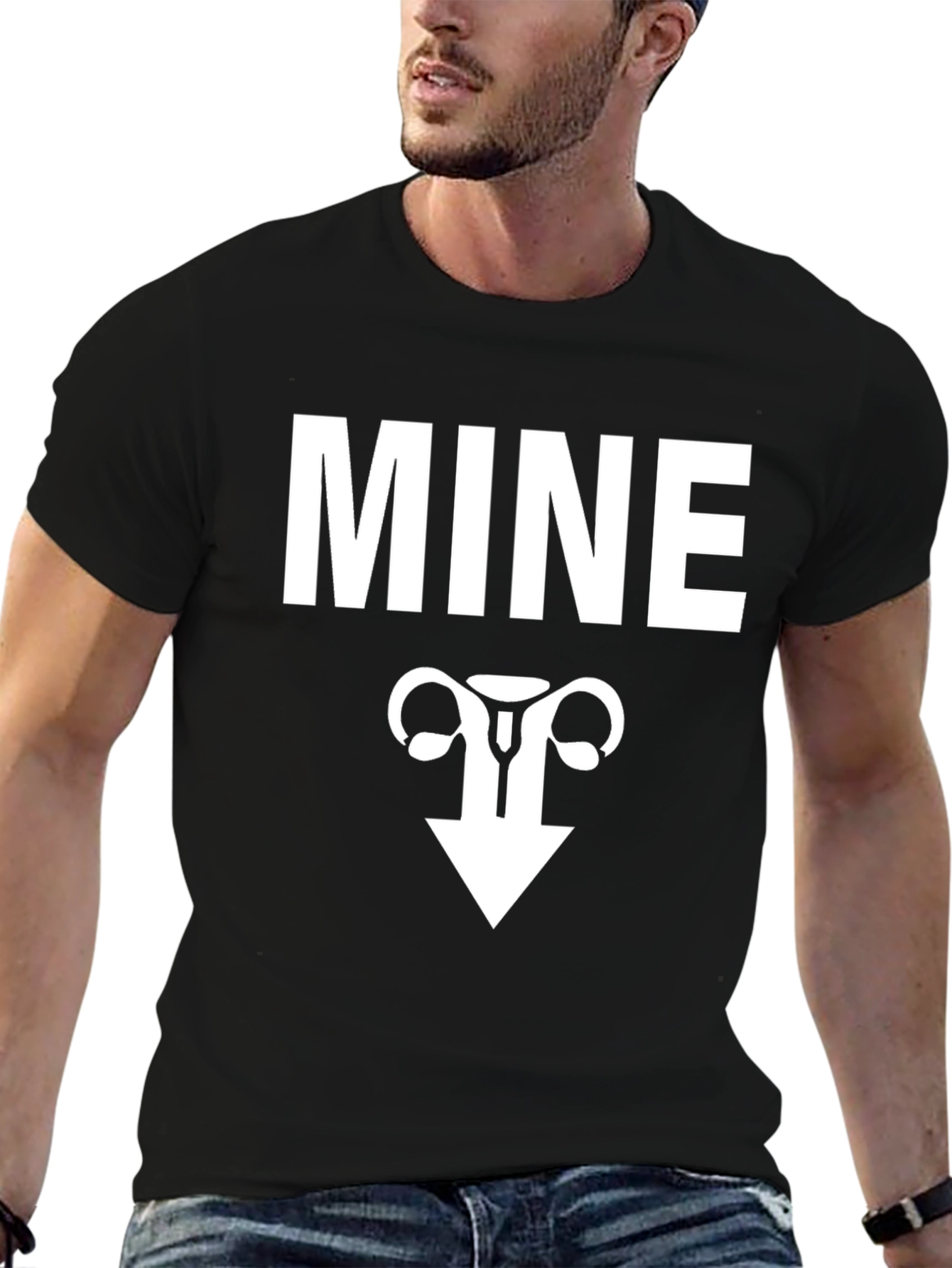 Black MINE Uterus Funny Graphic Tee - Black view 6
