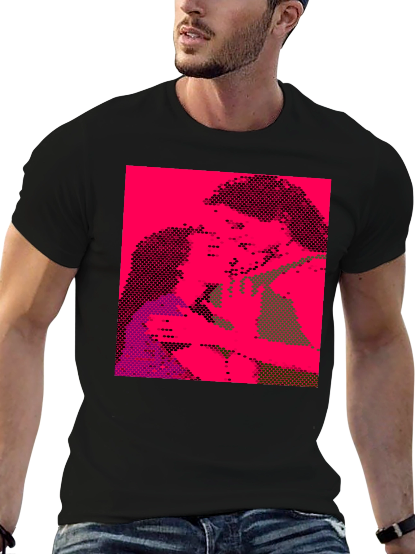 Black Pixelated Pop Art Graphic Tee - Black Unisex T-Shirt view 6