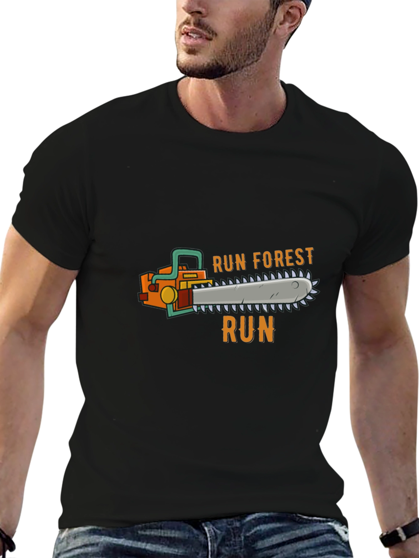 Black Run Forest Run Chainsaw T-Shirt - Novelty Tee view 6