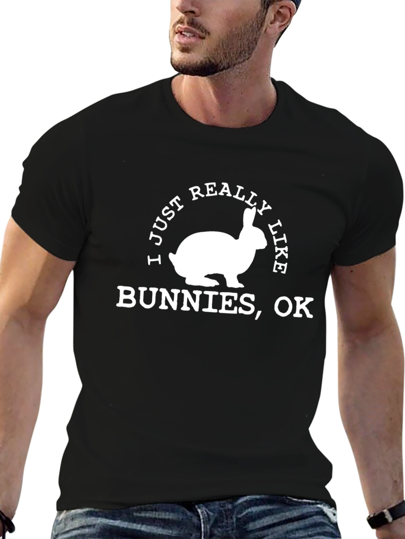 Black Funny Bunny T-Shirt - I Just Really Like Bunnies view 6