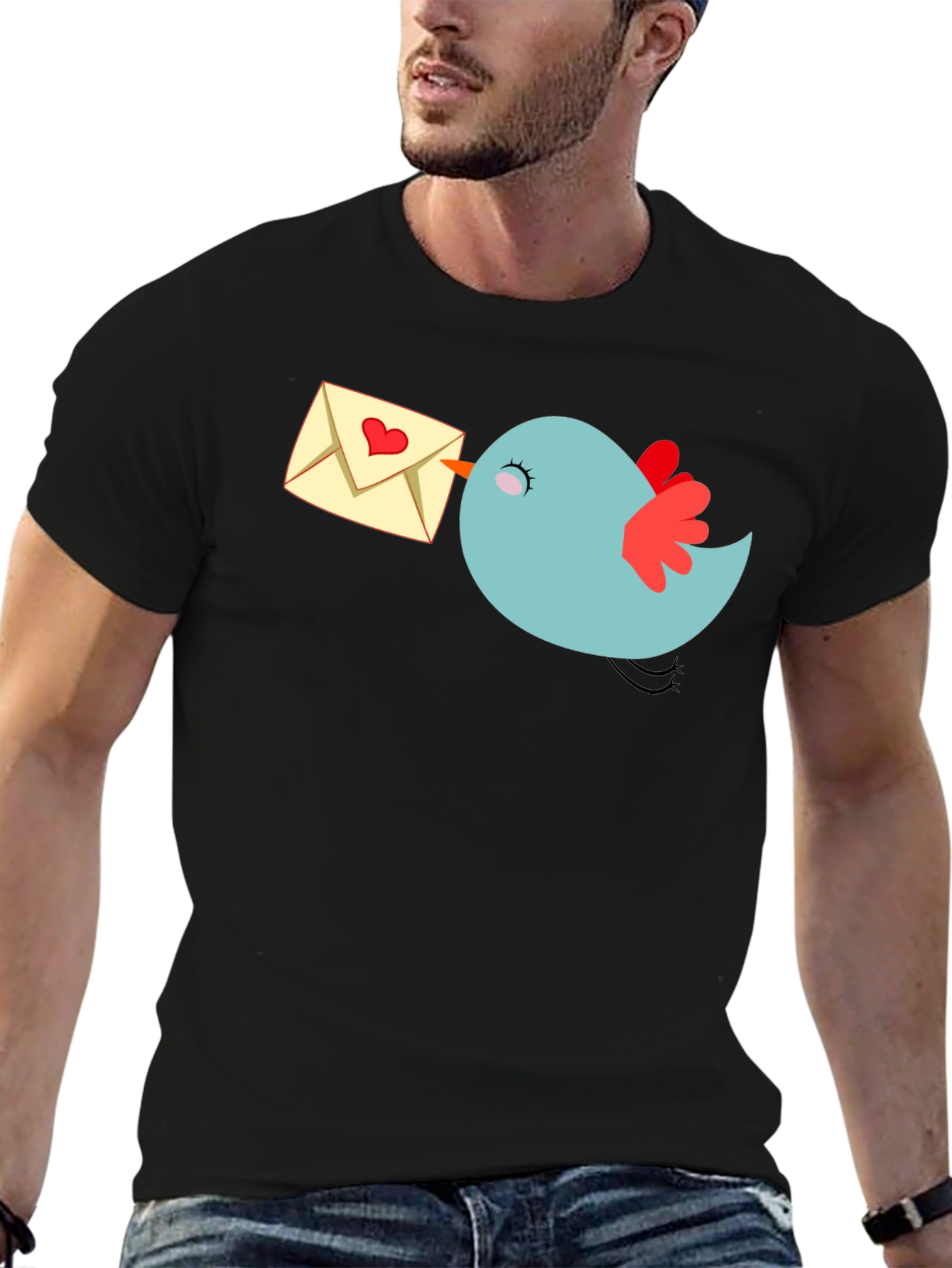 Black Cute Bird Love Letter Graphic Tee - Black view 6