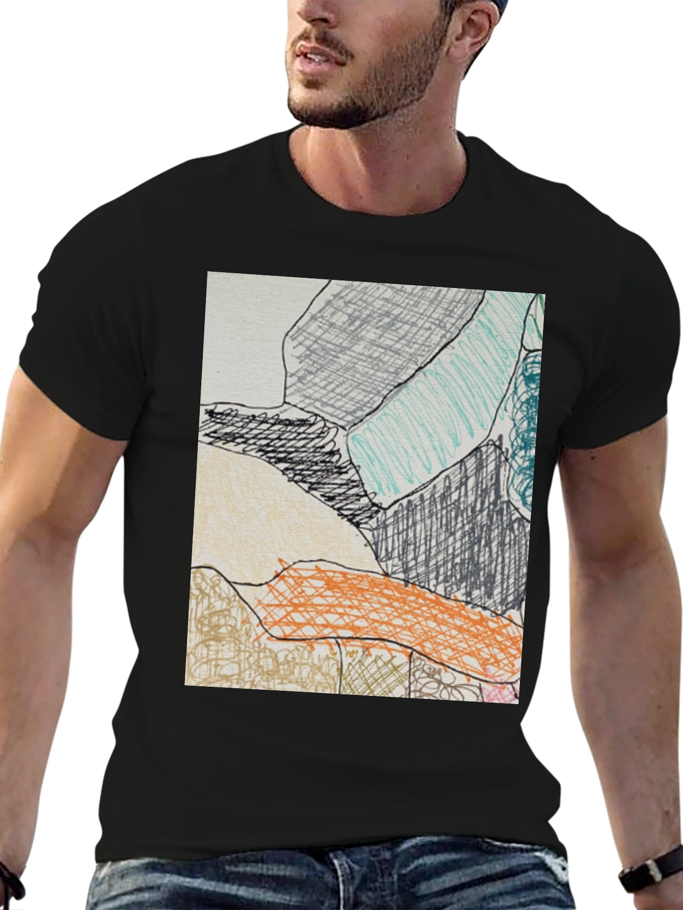 Black Abstract Art Print Black T-Shirt view 6