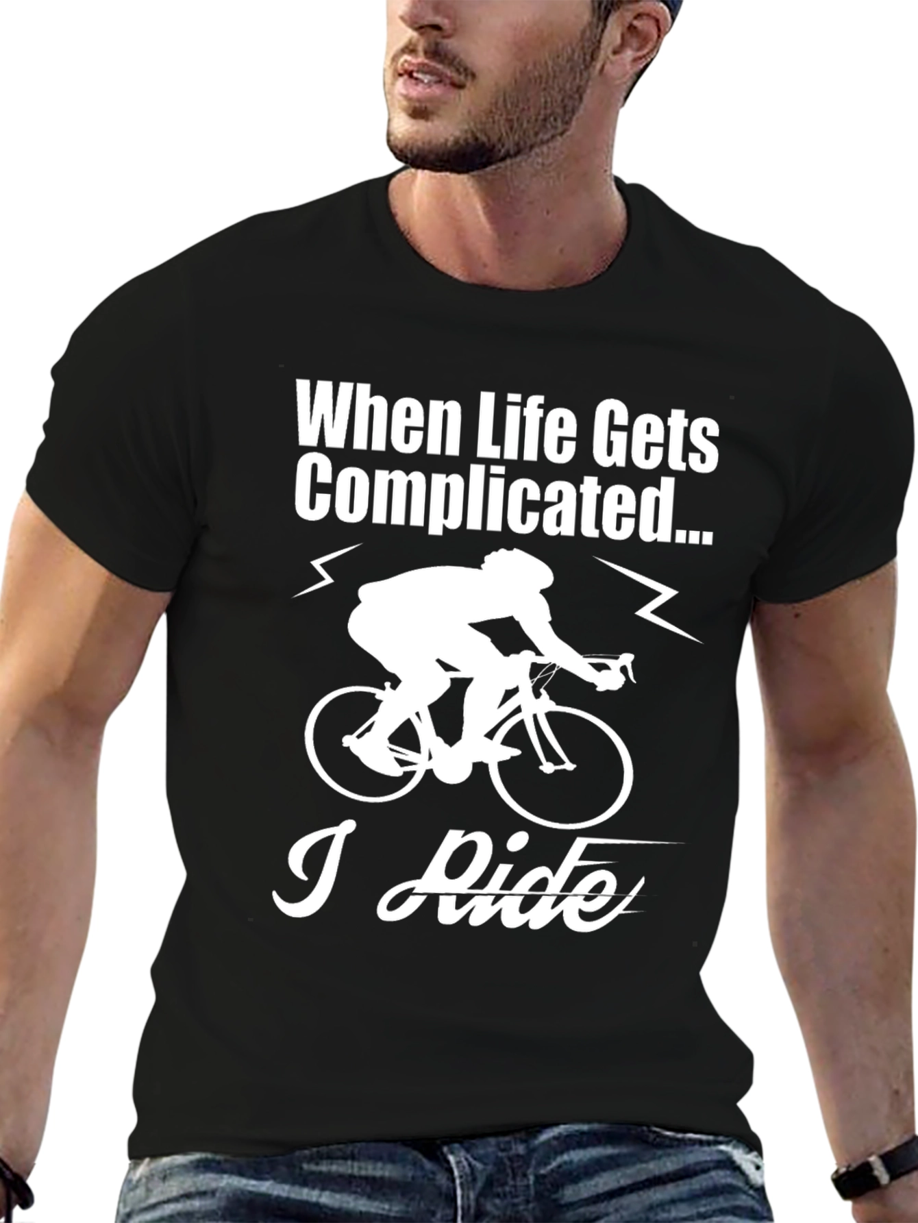 Black When Life Gets Complicated, I Ride T-Shirt view 6