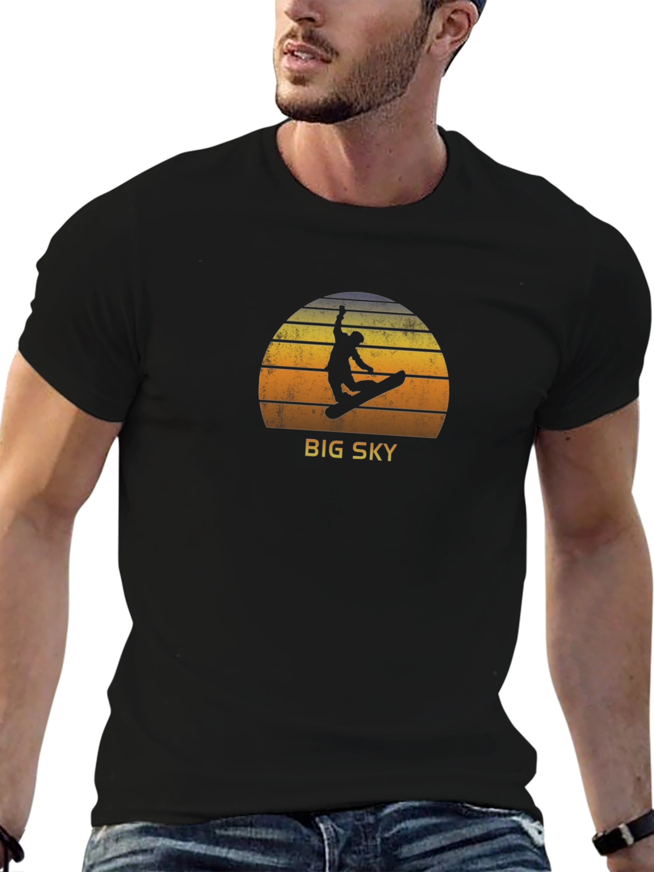 Black Big Sky Retro Snowboarder Graphic Tee view 6