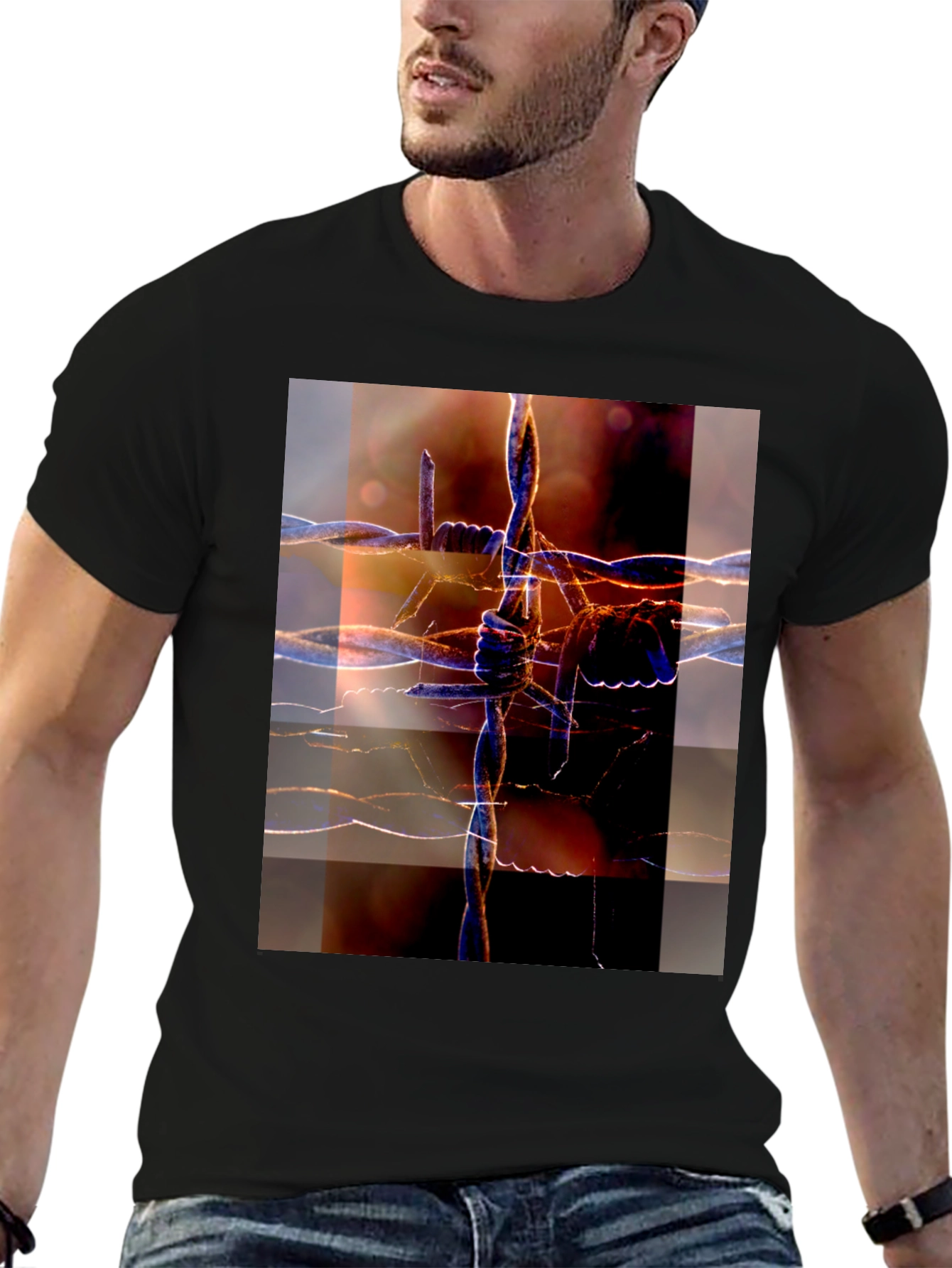 Black Barbed Wire Graphic Tee - Abstract Design view 6