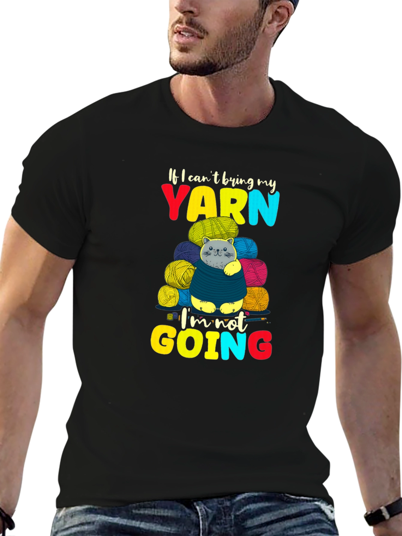Black Yarn Cat T-Shirt - Knitting Lover Tee view 6