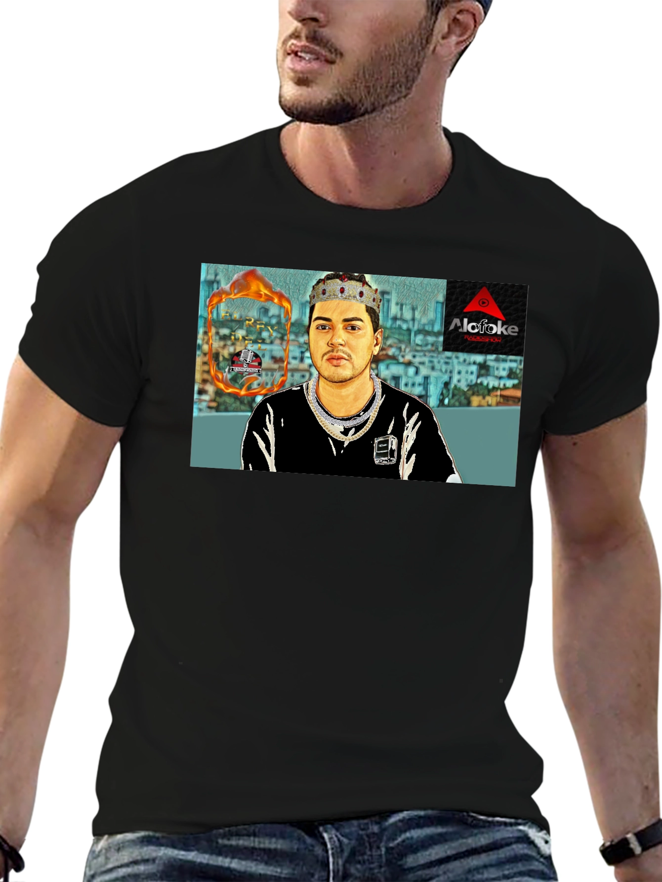 Black Alcafoke T-Shirt - King Cartoon Design view 6