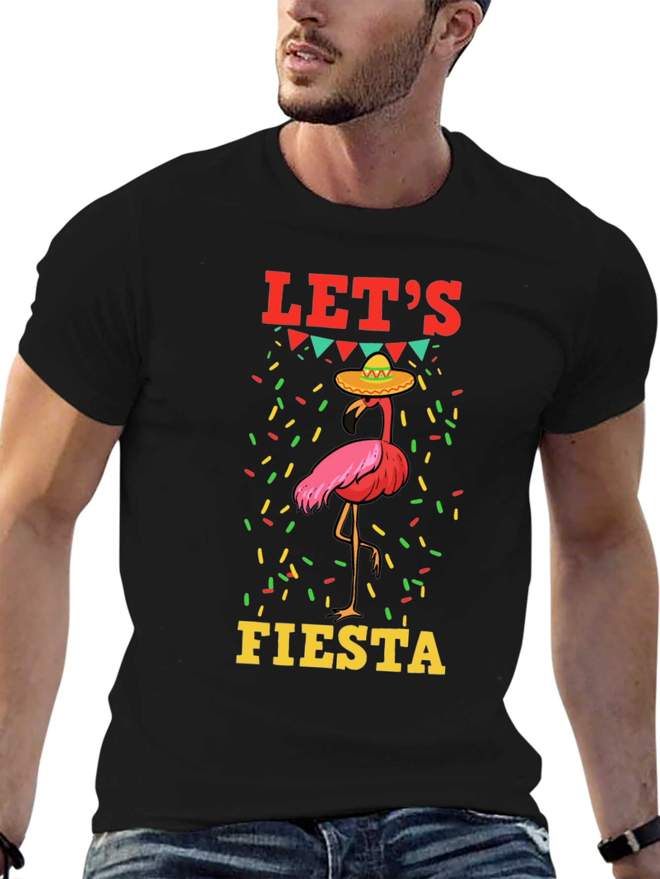 Black Let's Fiesta Flamingo Graphic T-Shirt view 6