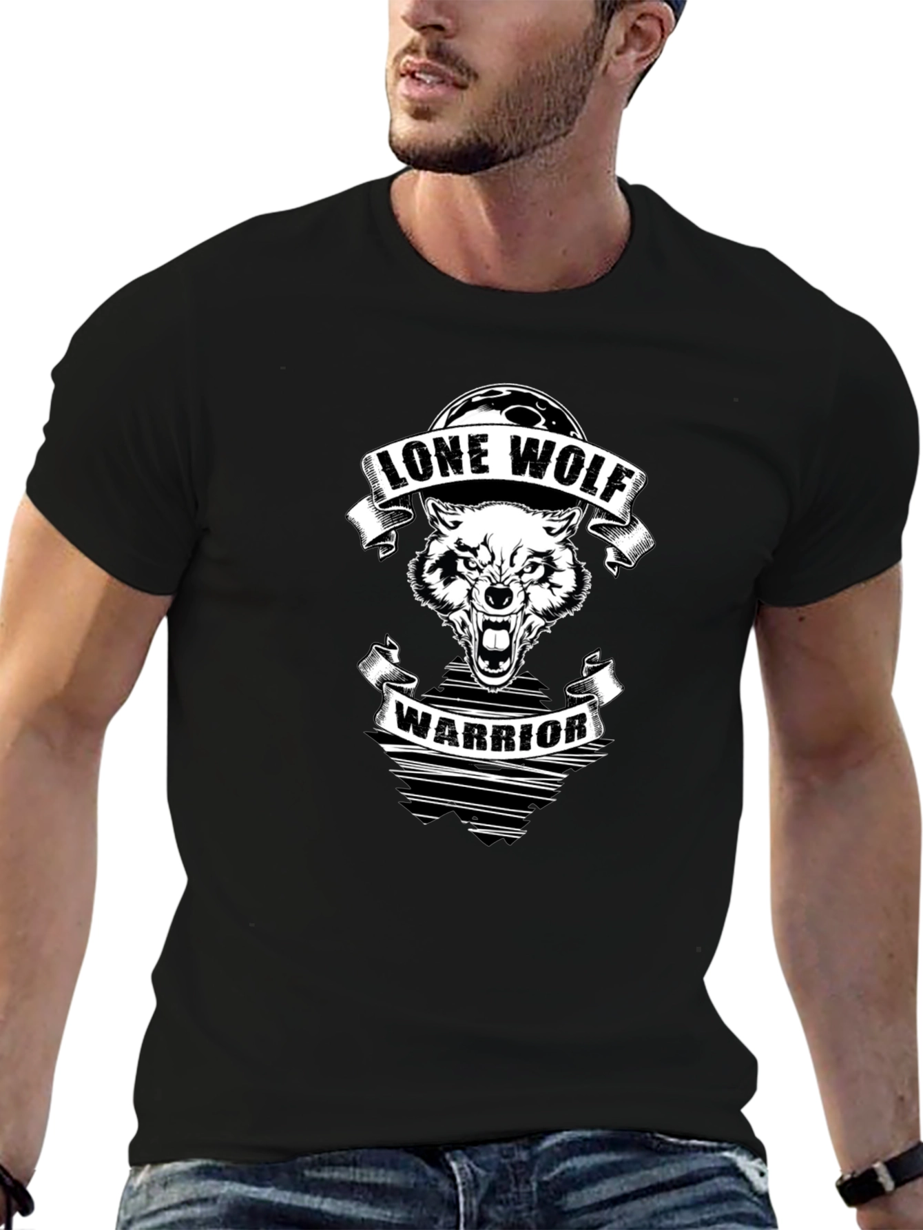 Black Lone Wolf Warrior Graphic Tee - Black view 6
