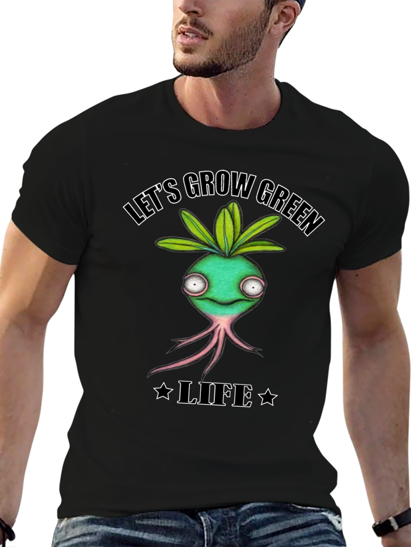 Black Let's Grow Green Life T-Shirt view 6