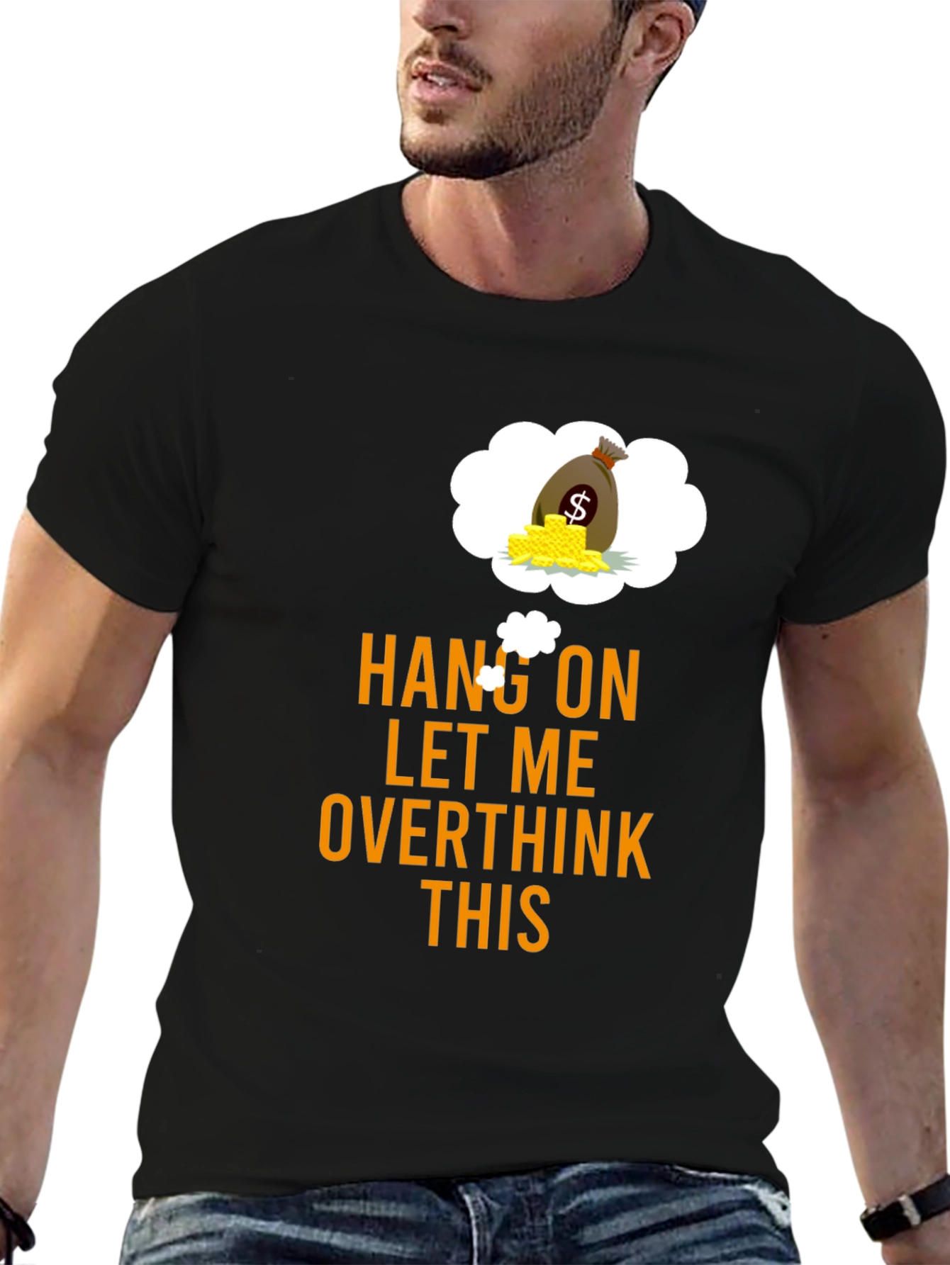 Black Hang On Overthink Funny Graphic Tee view 6