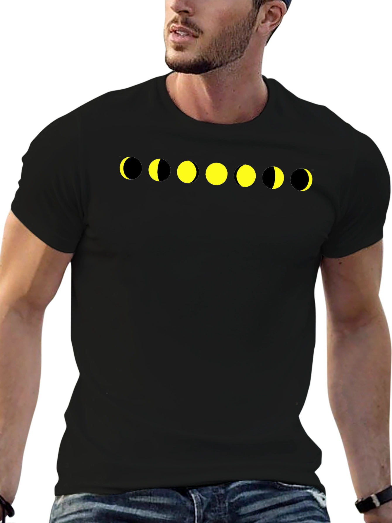 Black Lunar Phase Graphic Tee - Black Cotton T-Shirt view 6