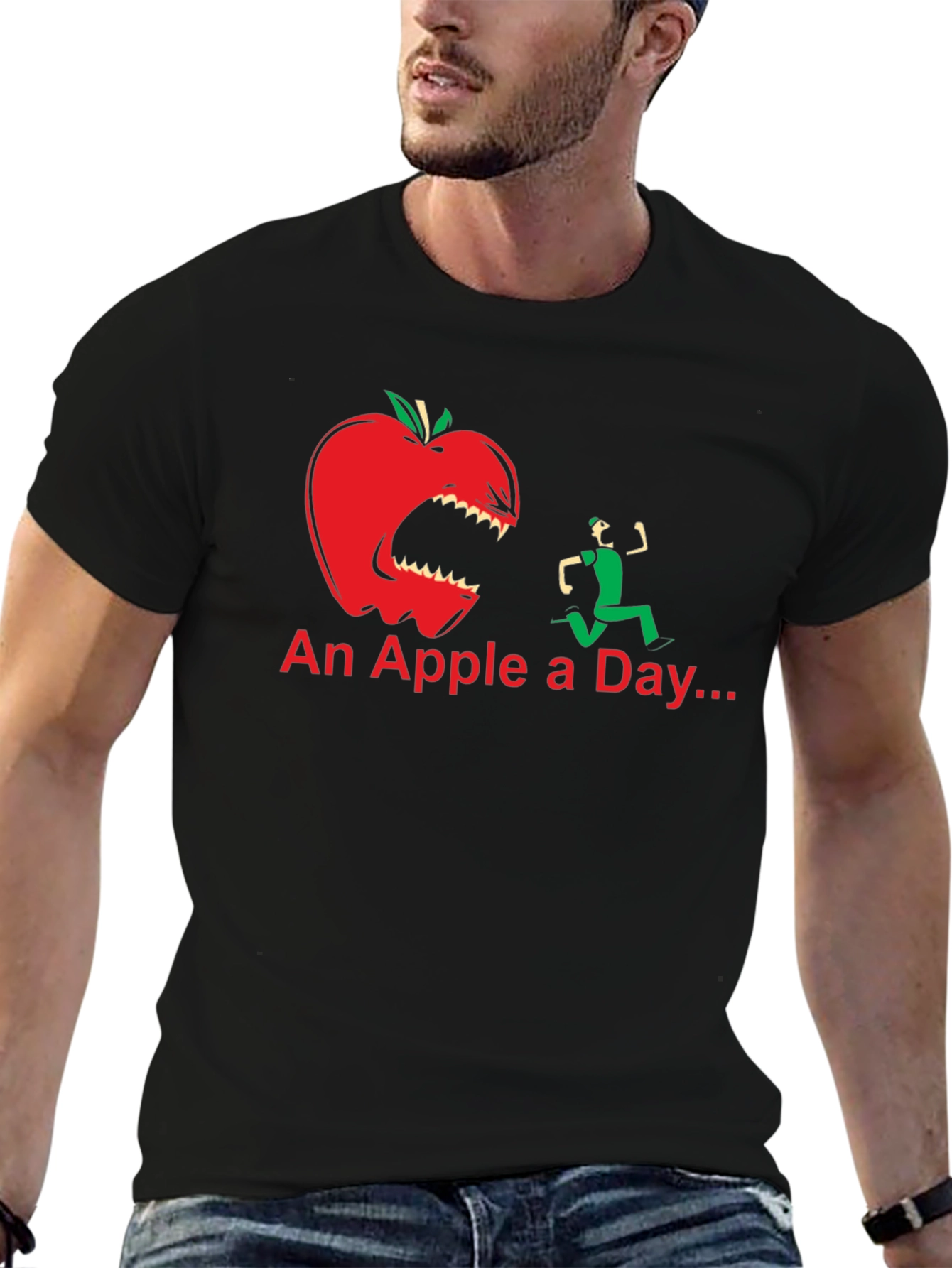 Black An Apple a Day Funny Graphic T-Shirt view 6
