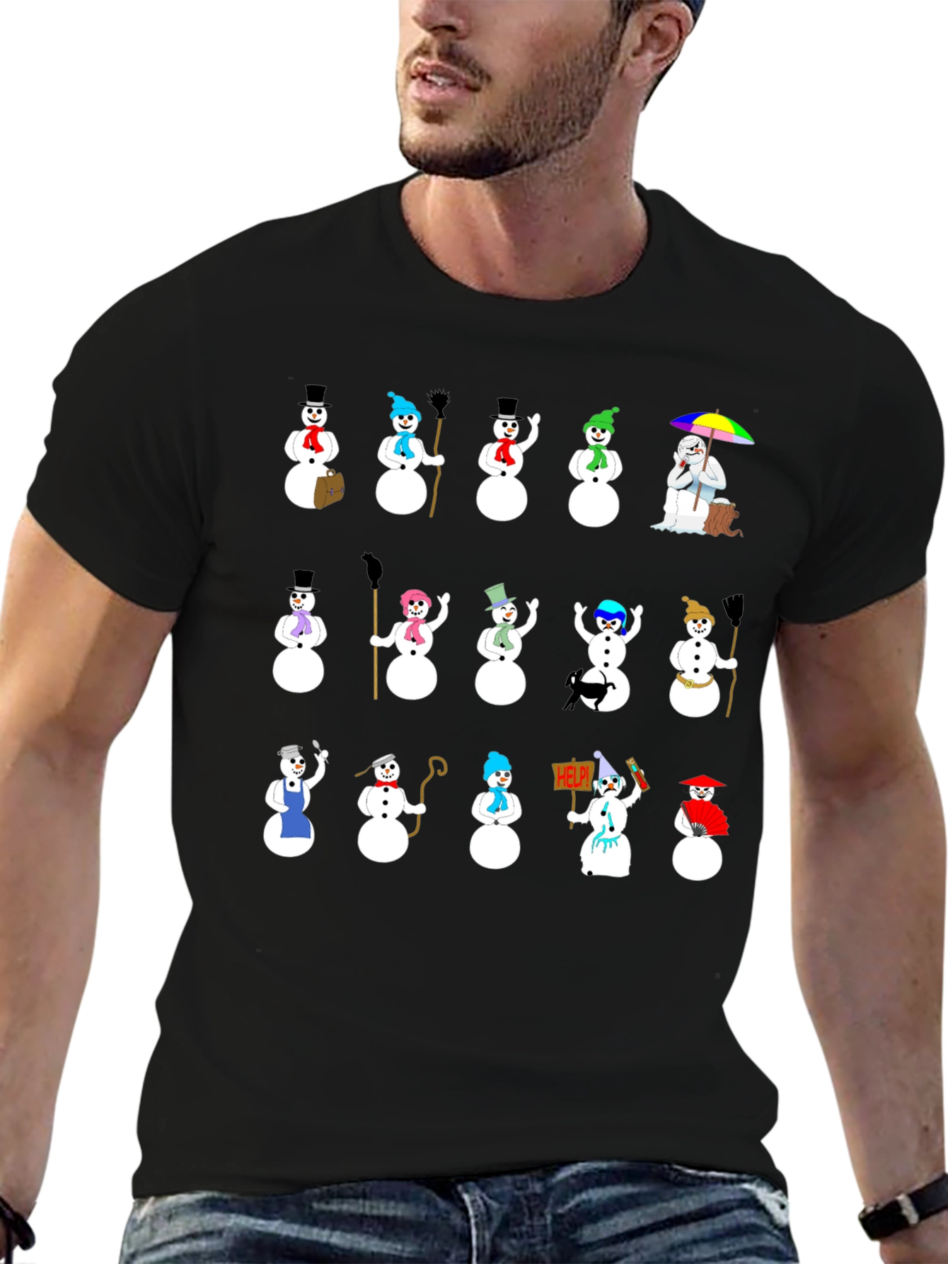 Black Novelty Snowman Graphic T-Shirt view 6