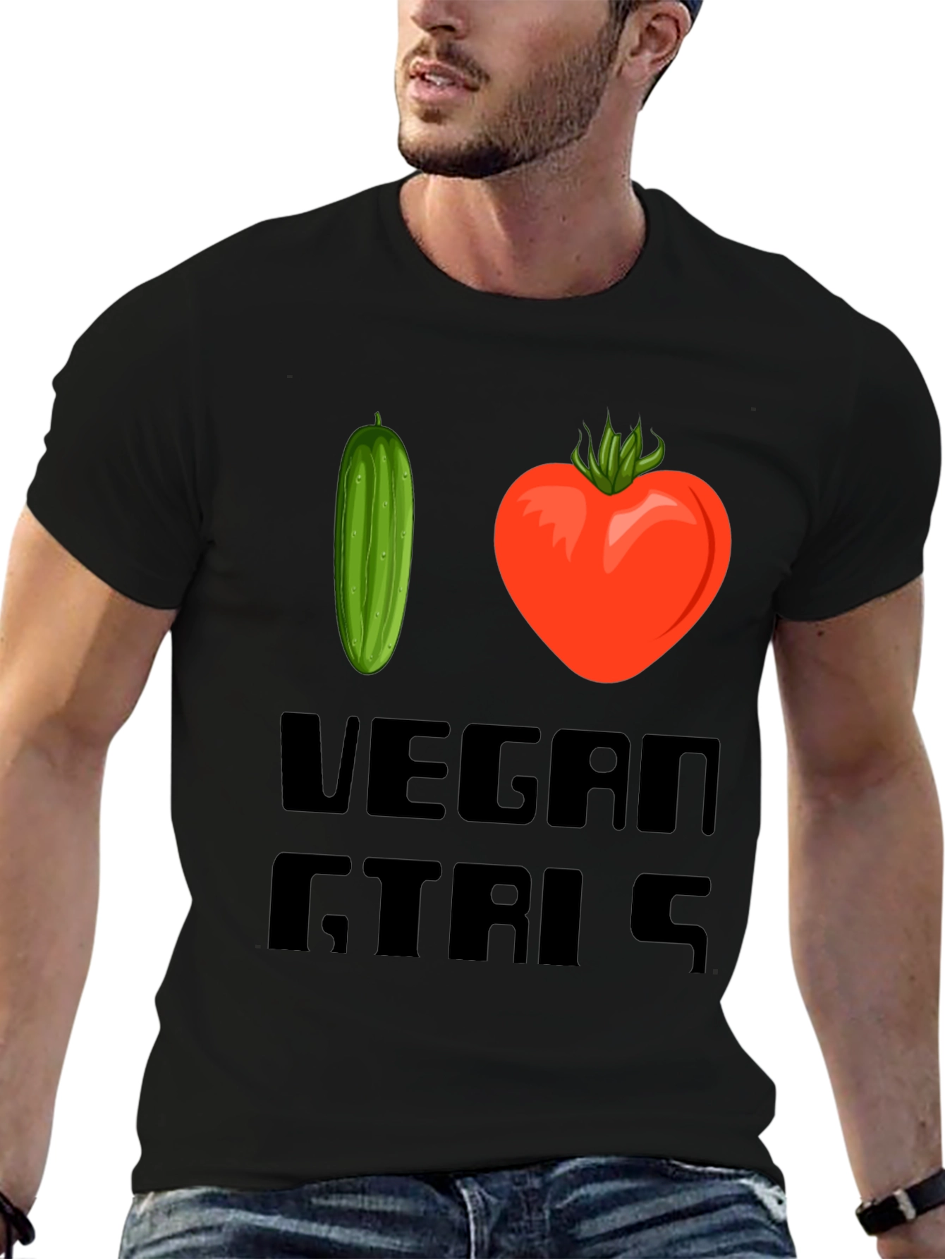 Black I Love Vegan Girls T-Shirt view 6