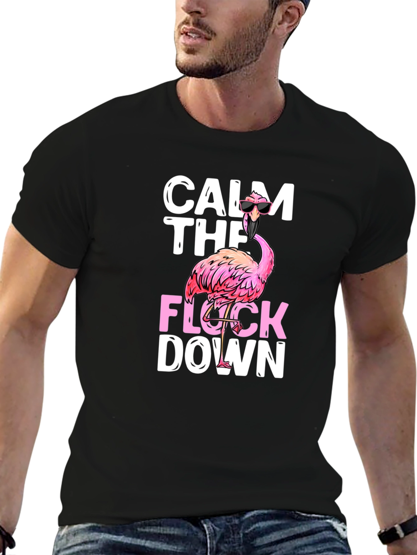 Black Calm The Flock Down Flamingo T-Shirt view 6