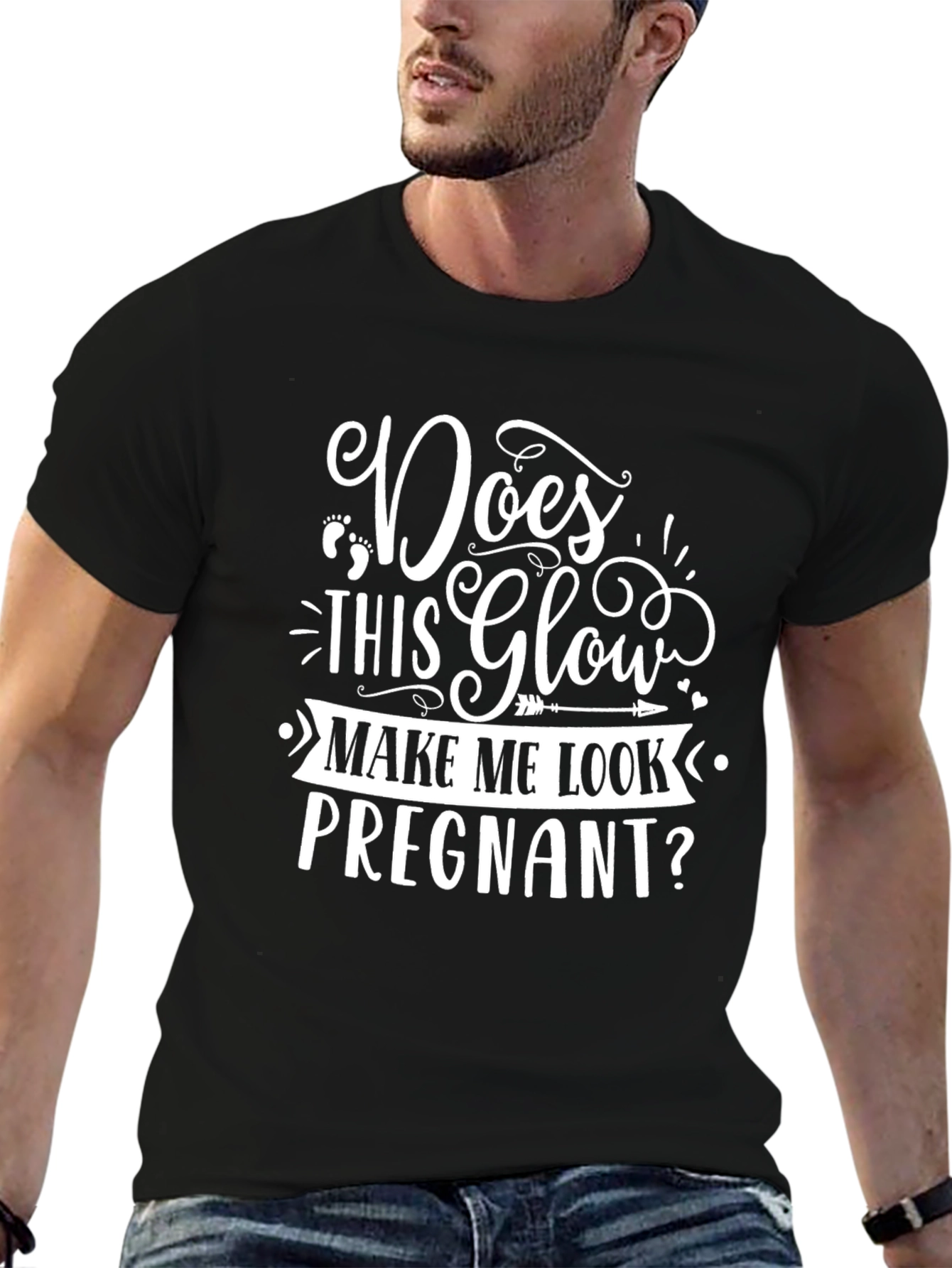 Black Funny Pregnancy T-Shirt: Does This Glow Make Me Look Pregnant? view 6