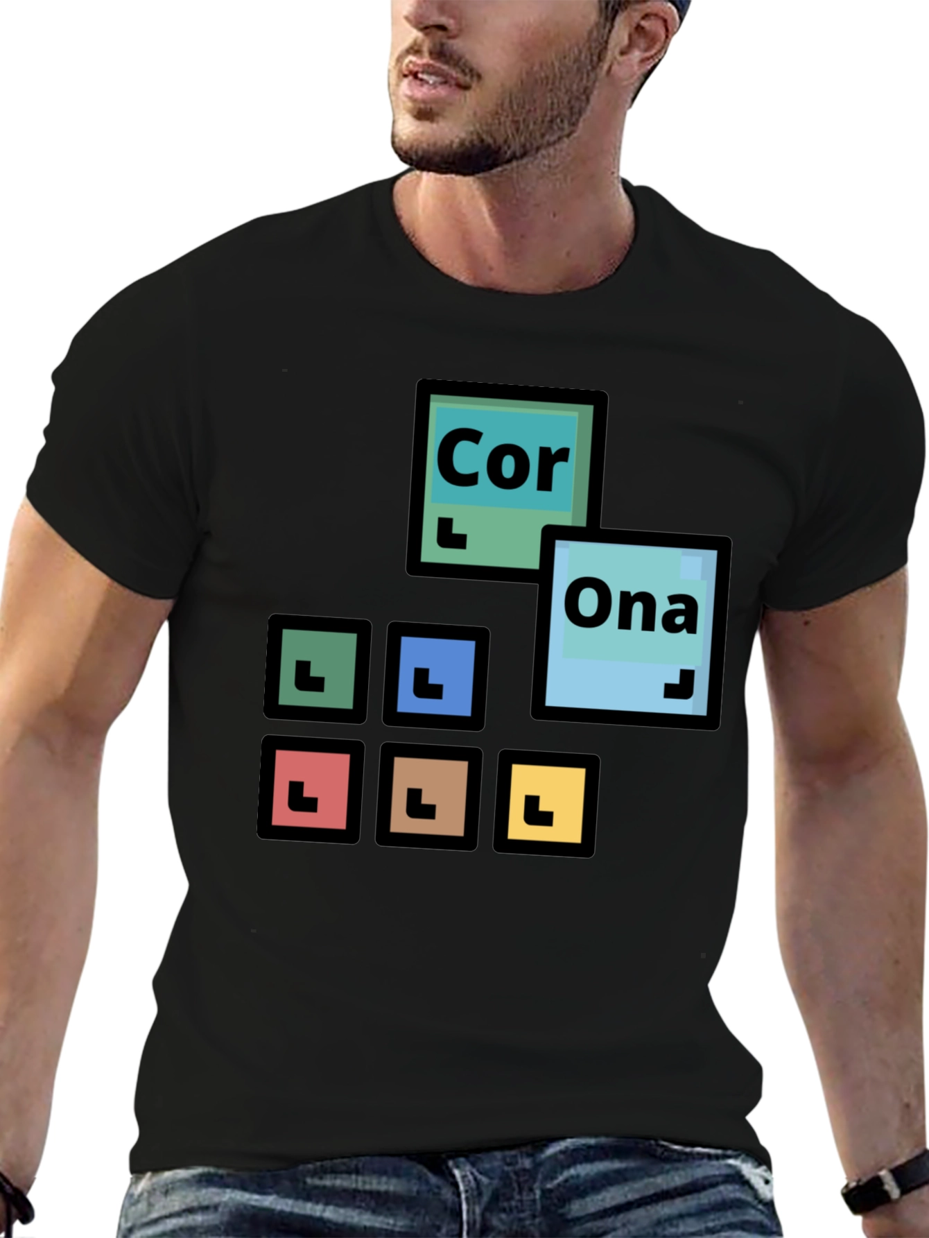 Black Periodic Table Corona T-Shirt - Black Cotton Tee view 6