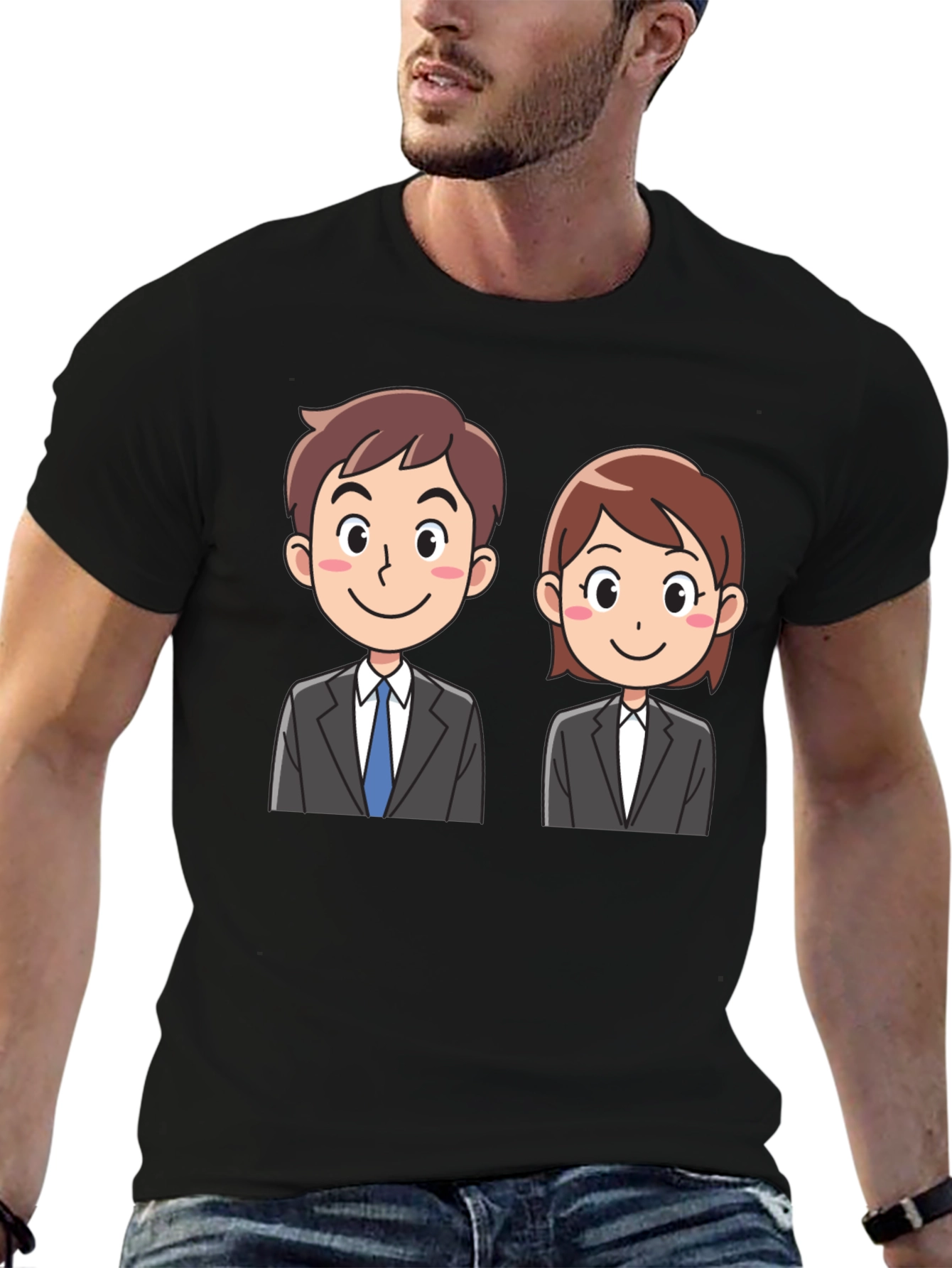Black Cartoon Business Duo Black T-Shirt view 6