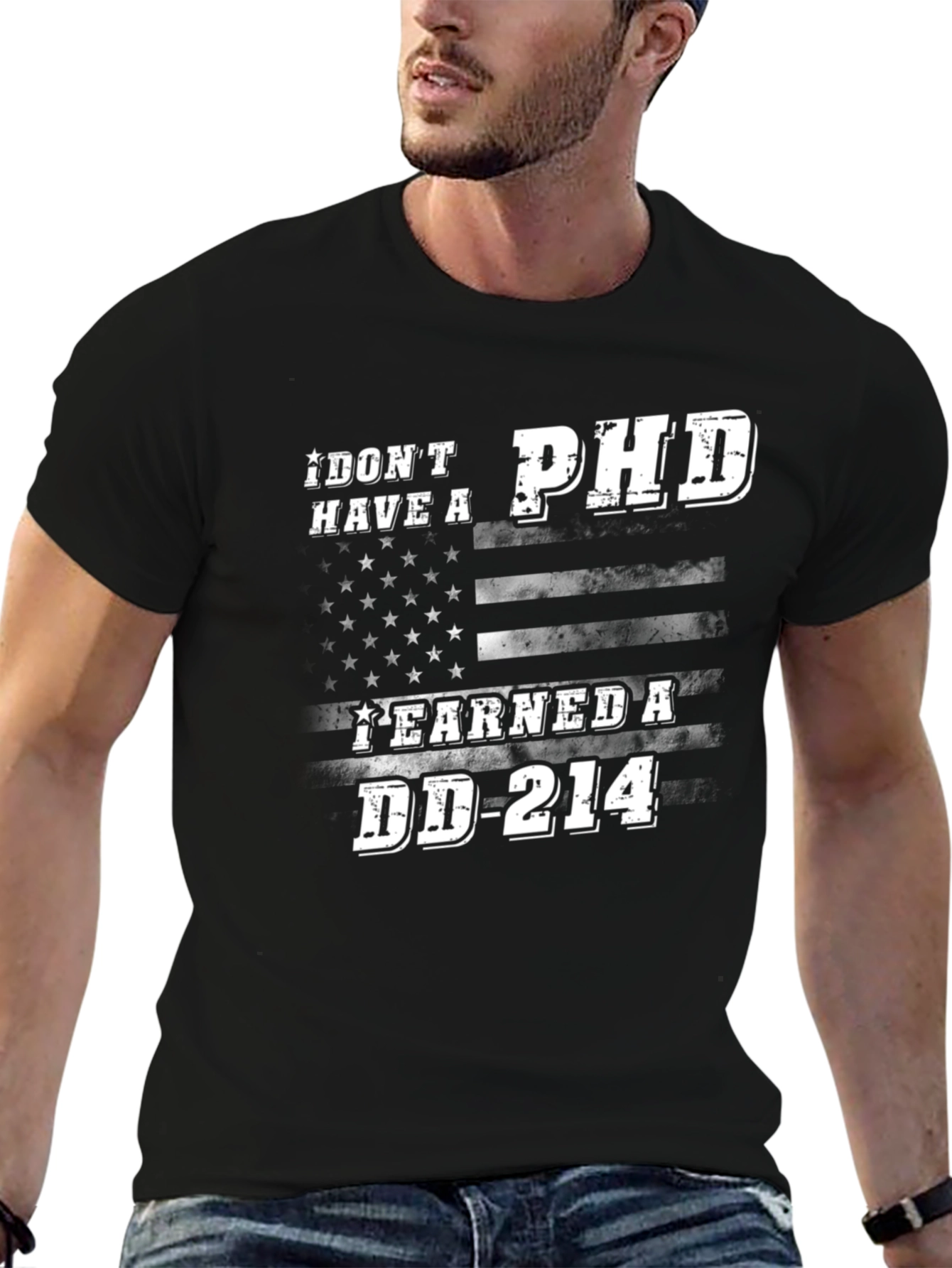 Black I Don't Have a PhD, I Earned a DD-214 T-Shirt view 6