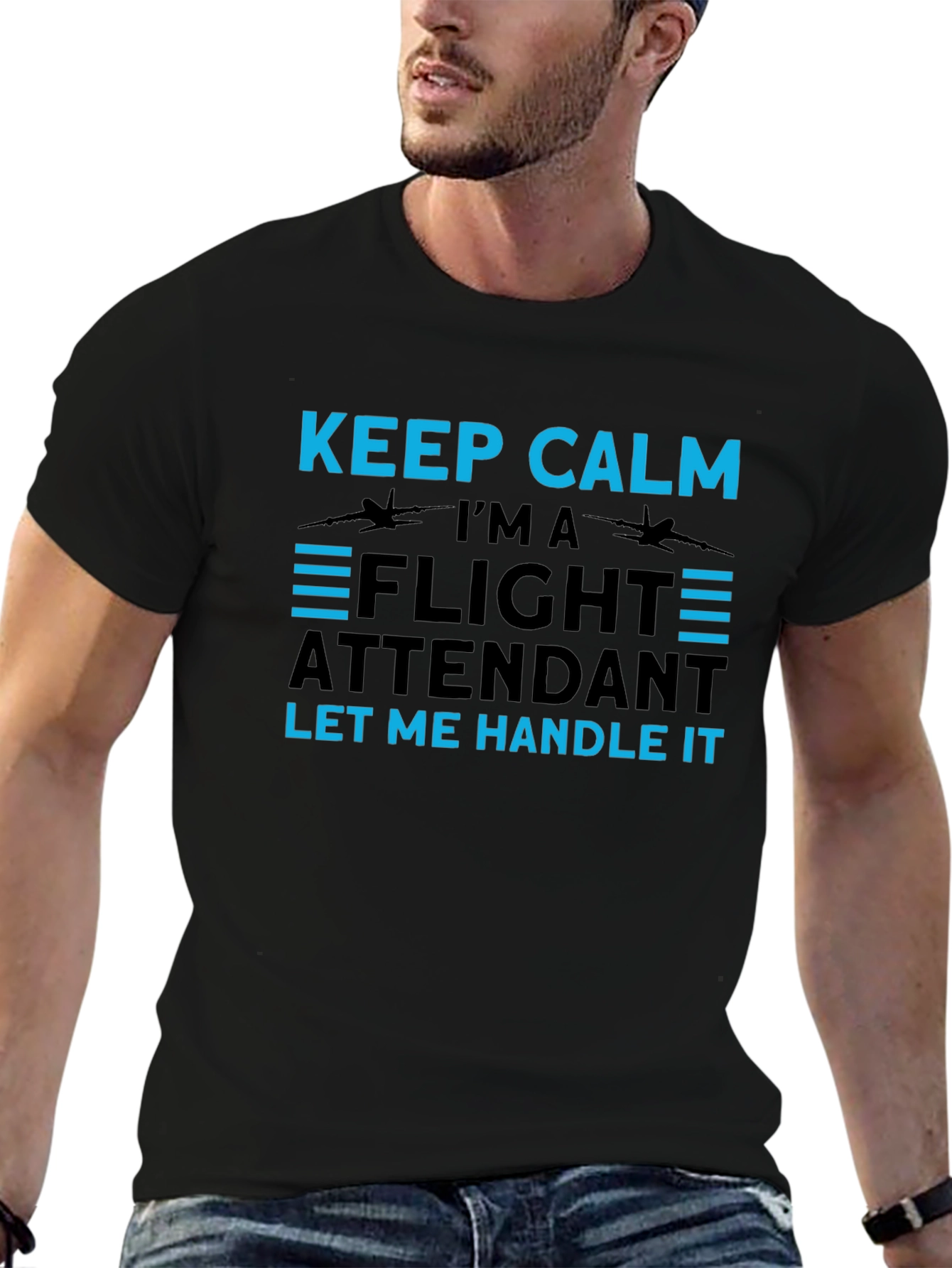 Black Keep Calm Flight Attendant Black Tee view 6