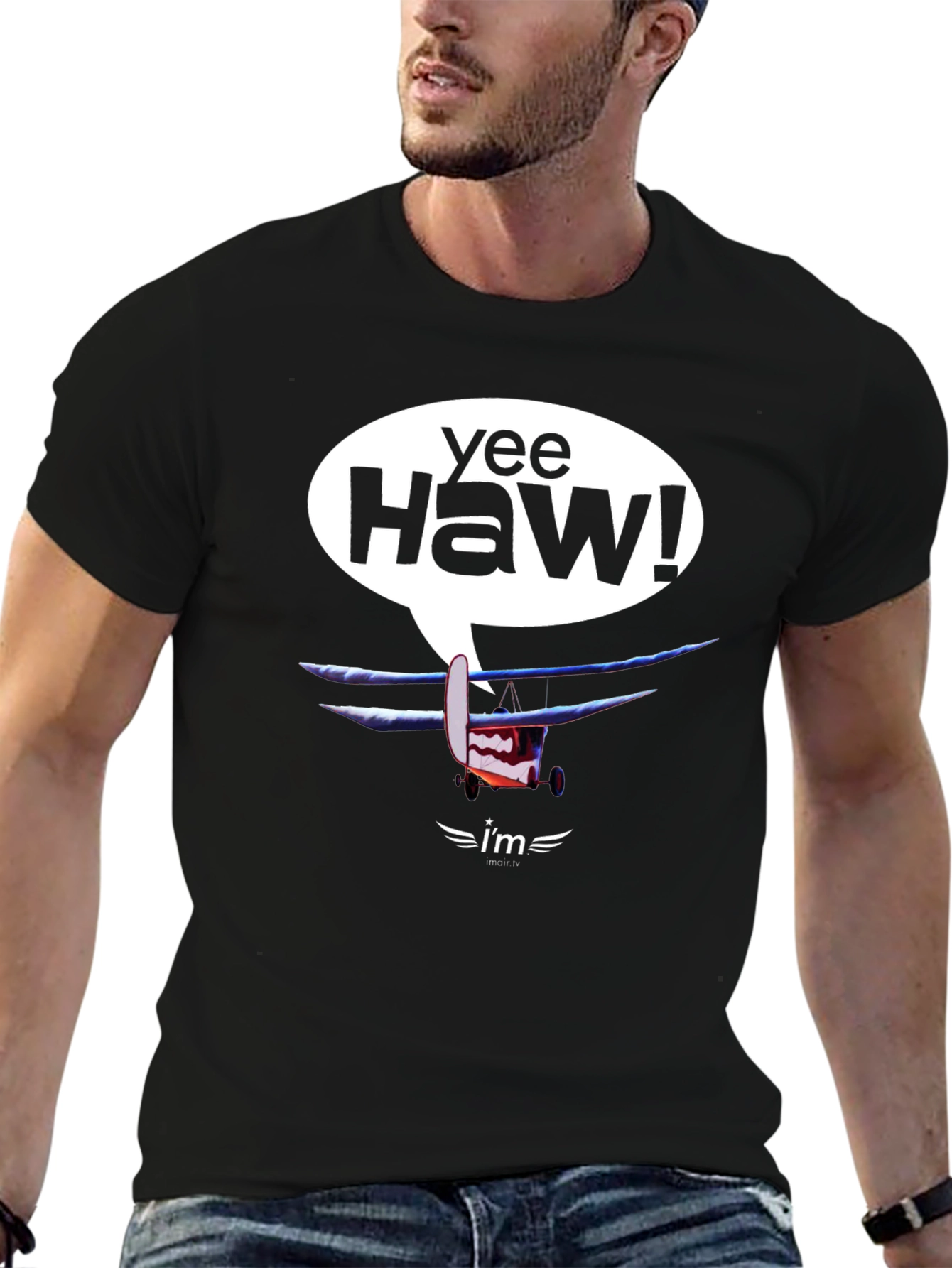 Black Yee Haw! Cartoon Airplane Graphic Tee view 6