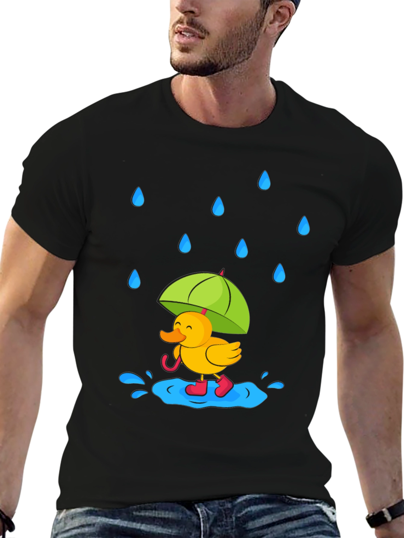 Black Rainy Day Duck T-Shirt - Cute Cartoon Graphic Tee view 6