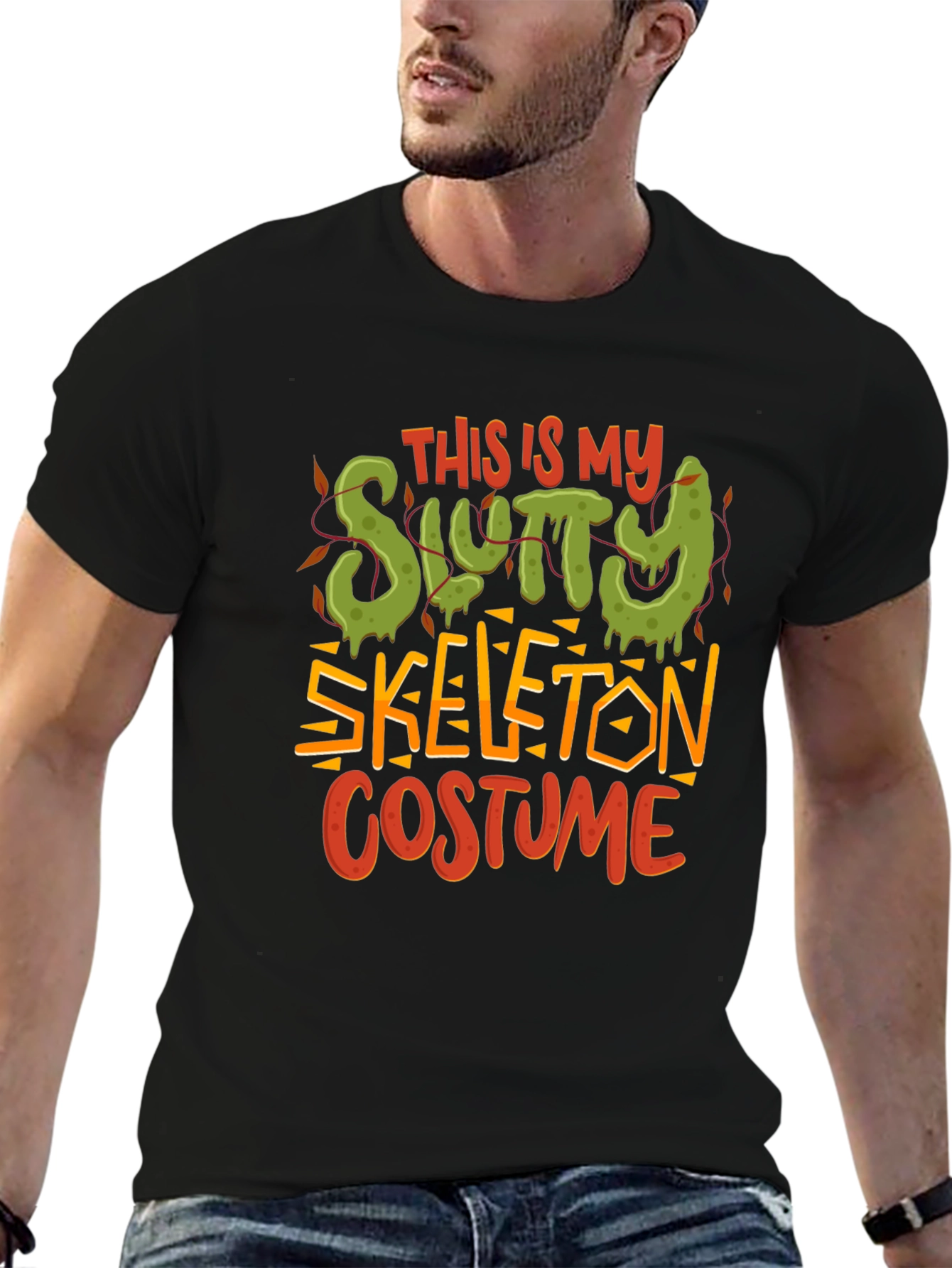 Black Slutty Skeleton Costume Graphic T-Shirt view 6